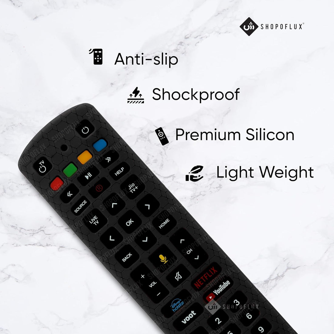 SHOPOFLUX Silicone Remote Cover Compatible with Jio TV Remote Anti Slip Case Shockproof Cover