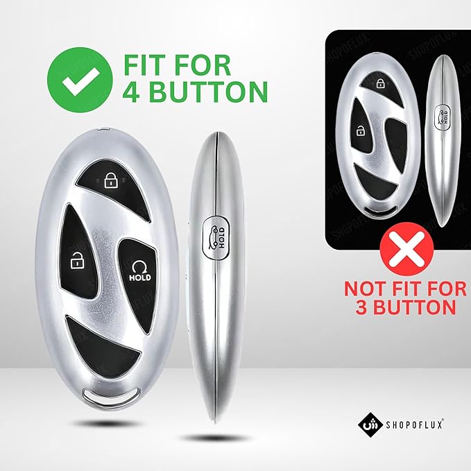 SHOPOFLUX Metal Key Cover Compatible with Hyundai Venue 4 Button Smart Key Shopoflux