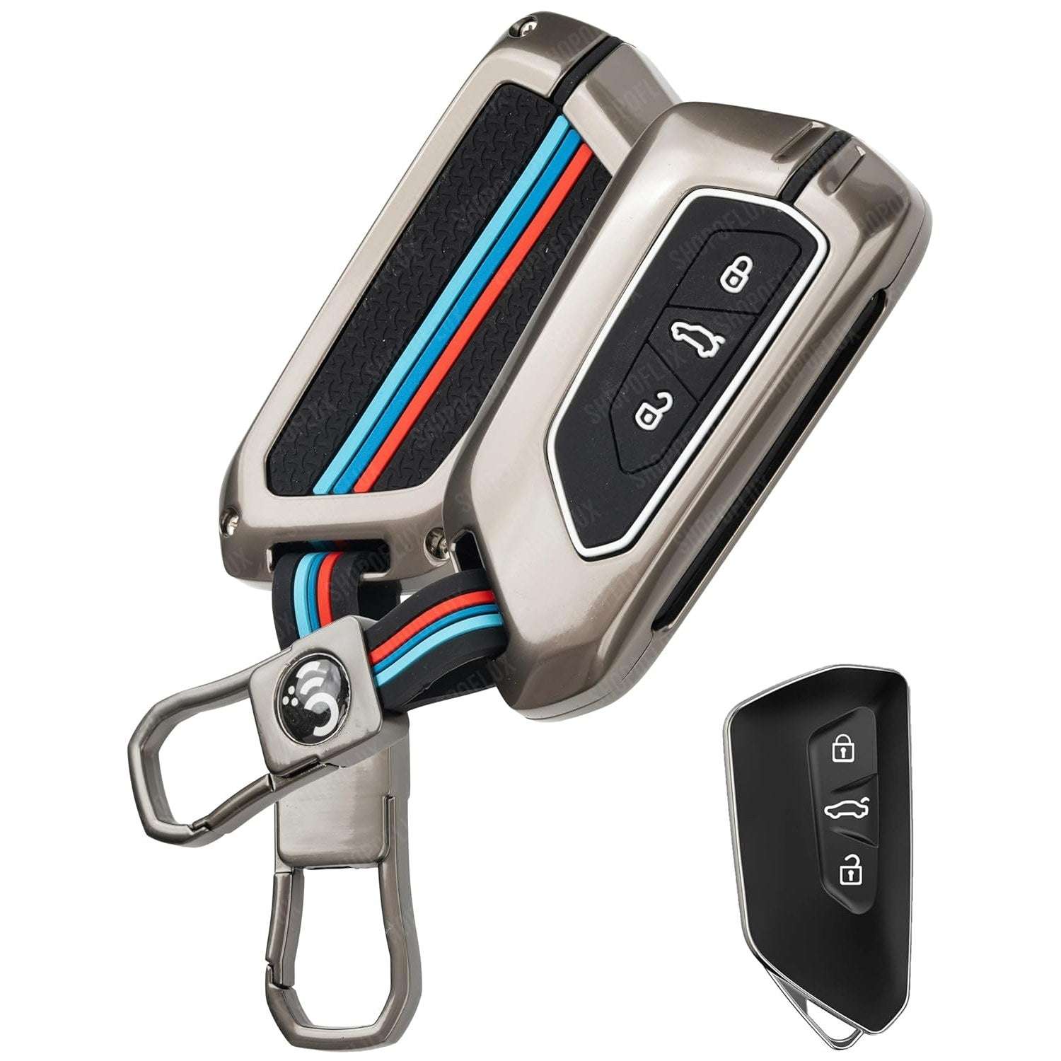 SHOPOFLUX Metal Key Cover Compatible for Skoda Octavia 3 Button Smart Key Black