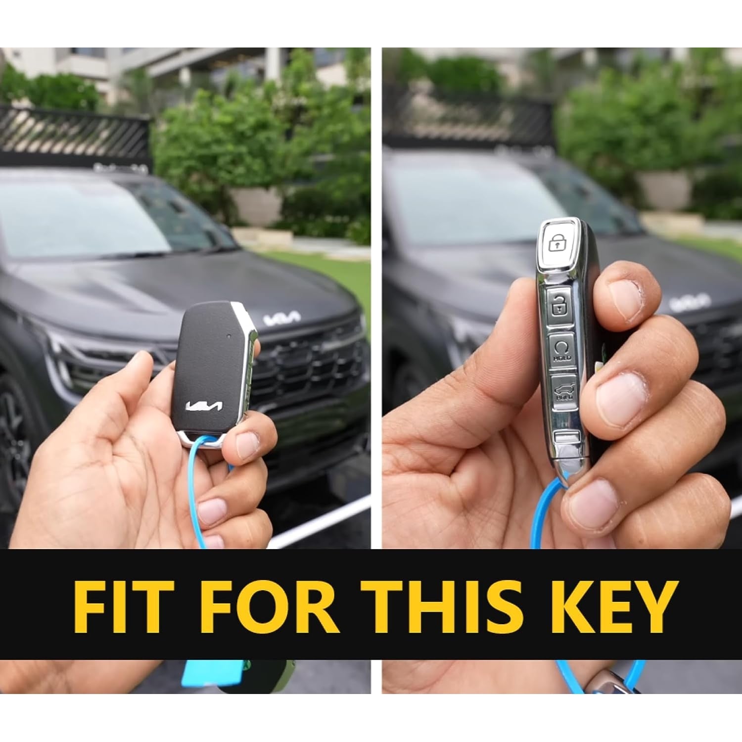 SHOPOFLUX Leather Key Cover Compatible with Kia Seltos 2024 2023 Facelift HTX | Carens X Line | Sonet Facelift 4 Button Smart Key