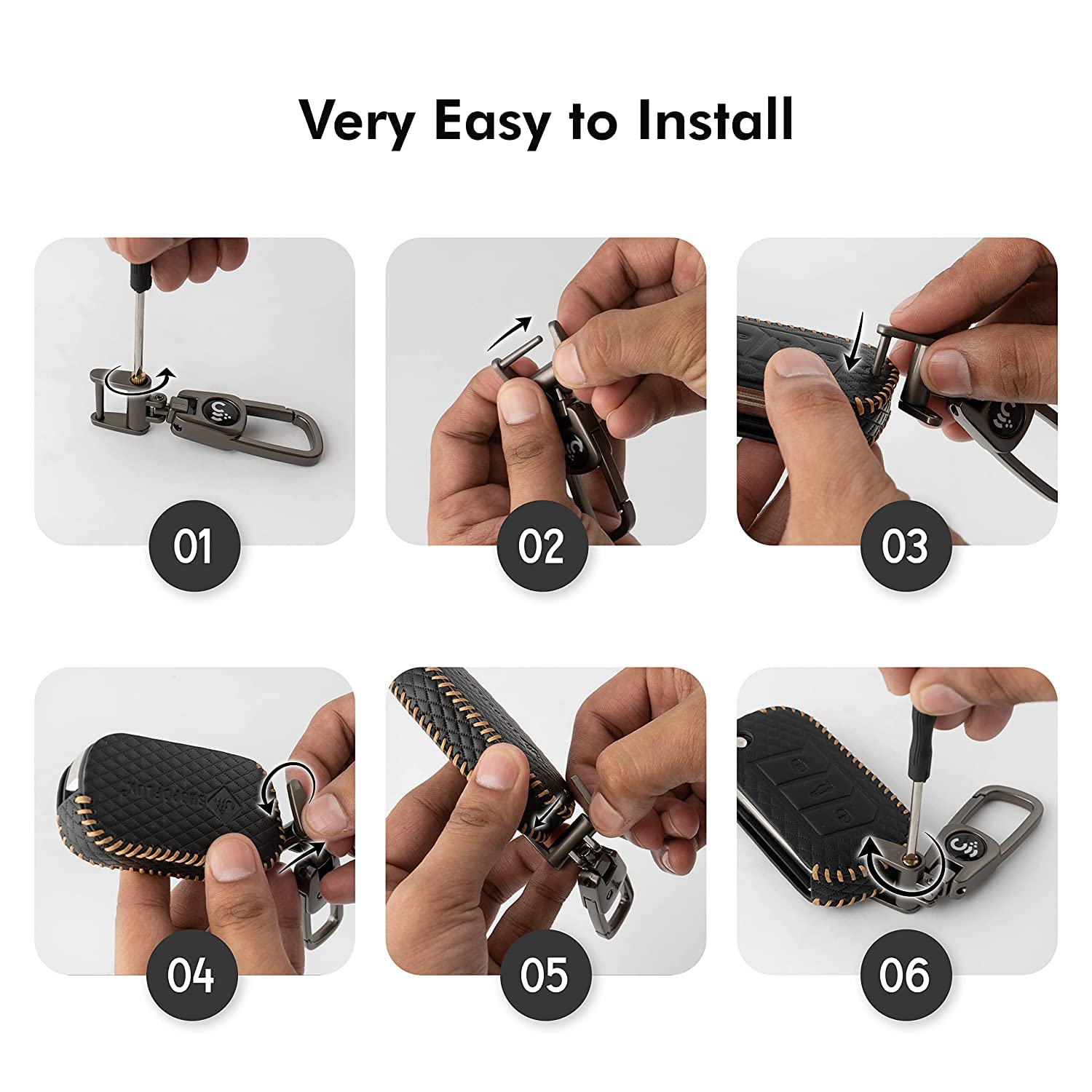 SHOPOFLUX Leather Key Cover Compatible with Tata Nexon | Harrier | Safari | Altroz | Tigor | EV | Punch | Tiago EV Electric 4 Button Smart Key Only Leather Black, 2