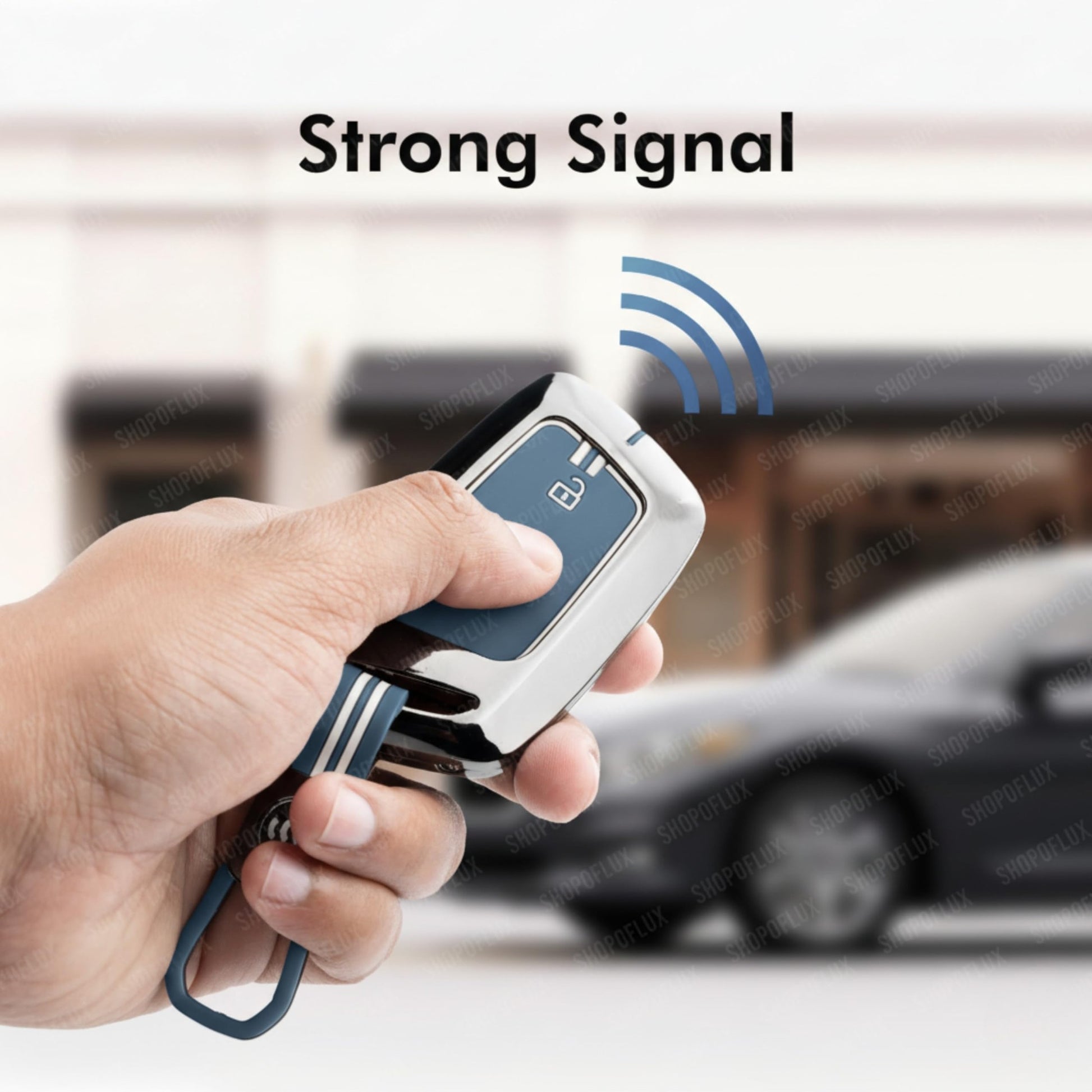 SHOPOFLUX Metal Car Key Cover Compatible for MG Hector | Windsor EV 3 Button Smart Key (Metal Blue Silicone) (Copy) Shopoflux