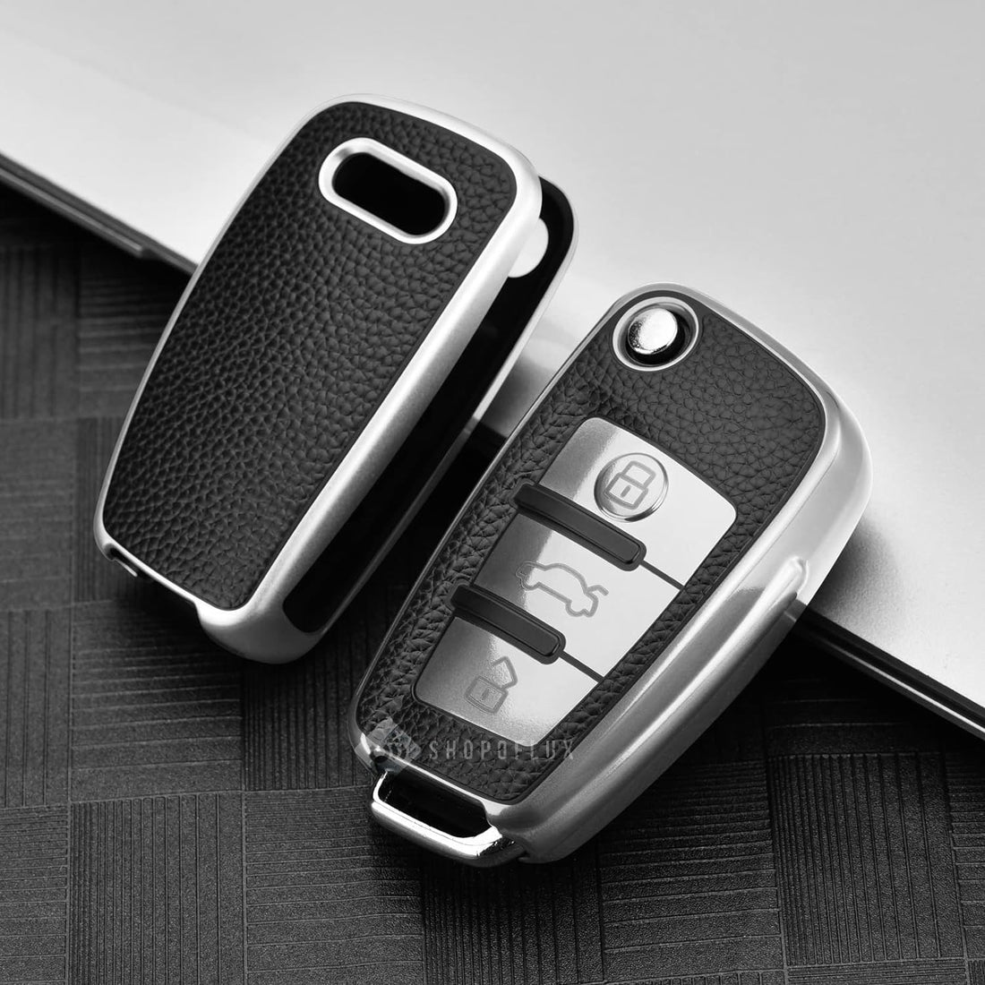 SHOPOFLUX TPU Leather Car Key Cover Compatible for Audi A1 A3 A6 Q2 Q3 Q7 TT TTS R8 S3 S6 RS3 3 Button Flip Key