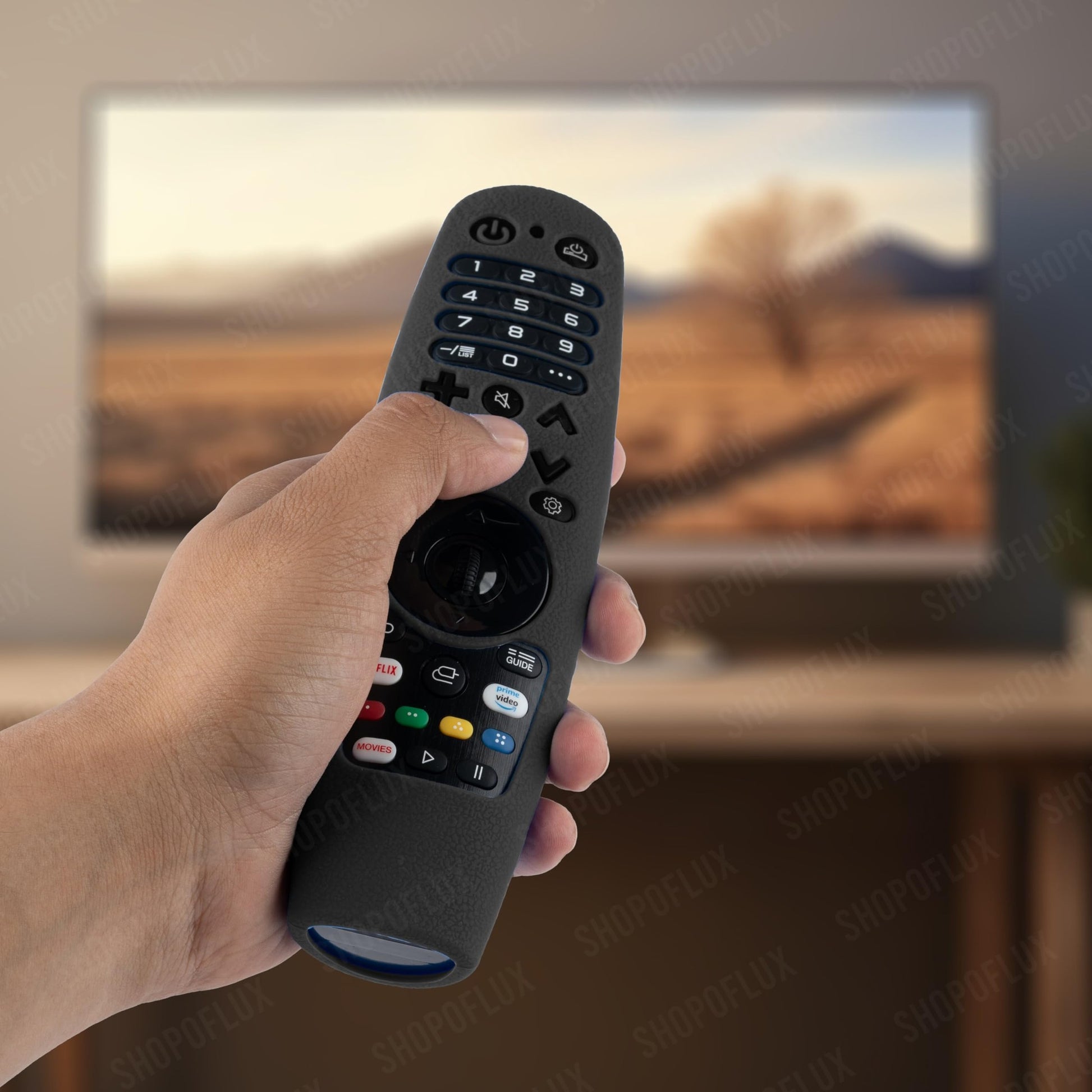 Shopoflux Silicone Full Wrap Case Compatible with LG AN-MR19BA AN-MR600 Magic Remote with Lanyard [Remote Not Included] (Black) Shopoflux