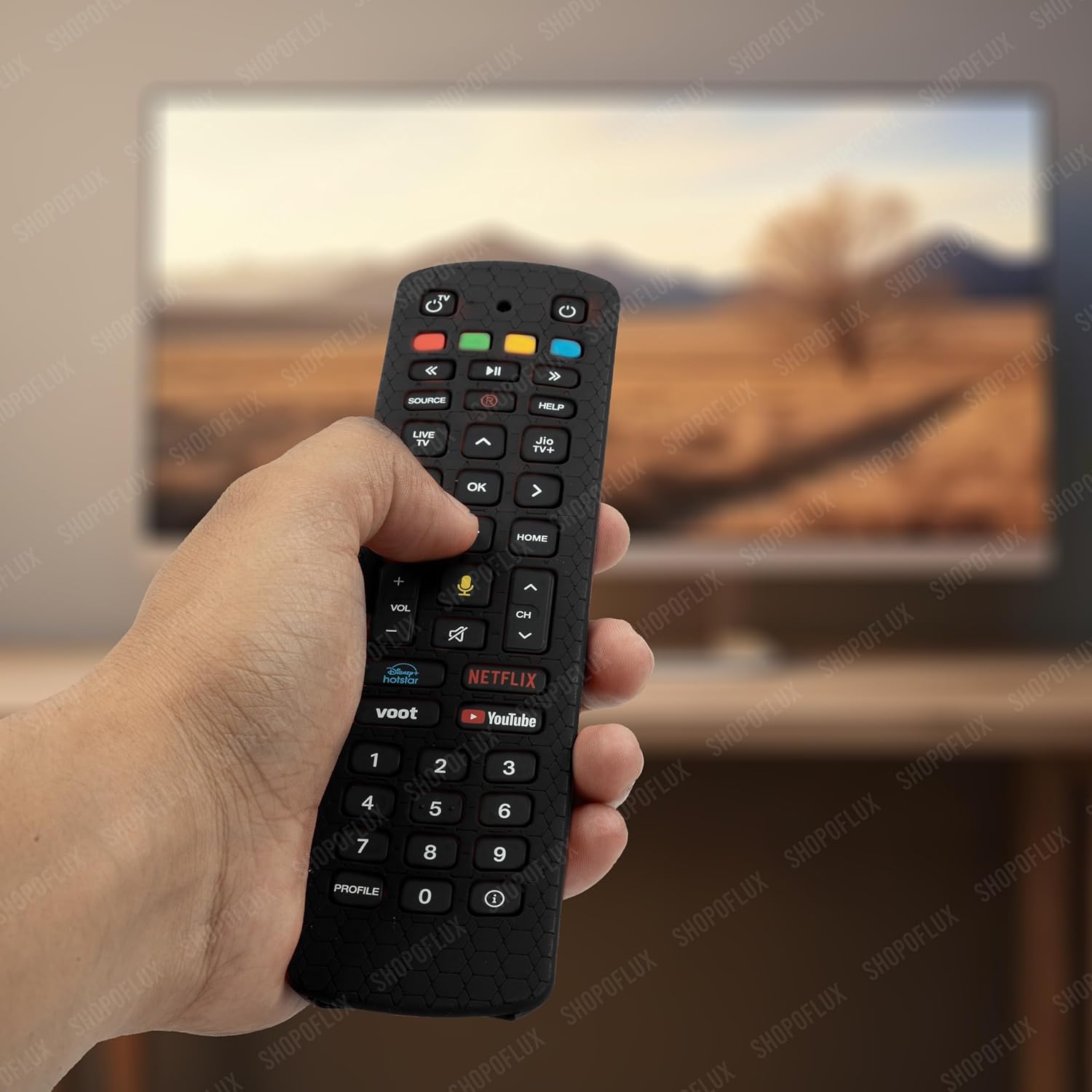 SHOPOFLUX Silicone Remote Cover Compatible with Jio TV Remote Anti Slip Case Shockproof Cover(Black) Shopoflux