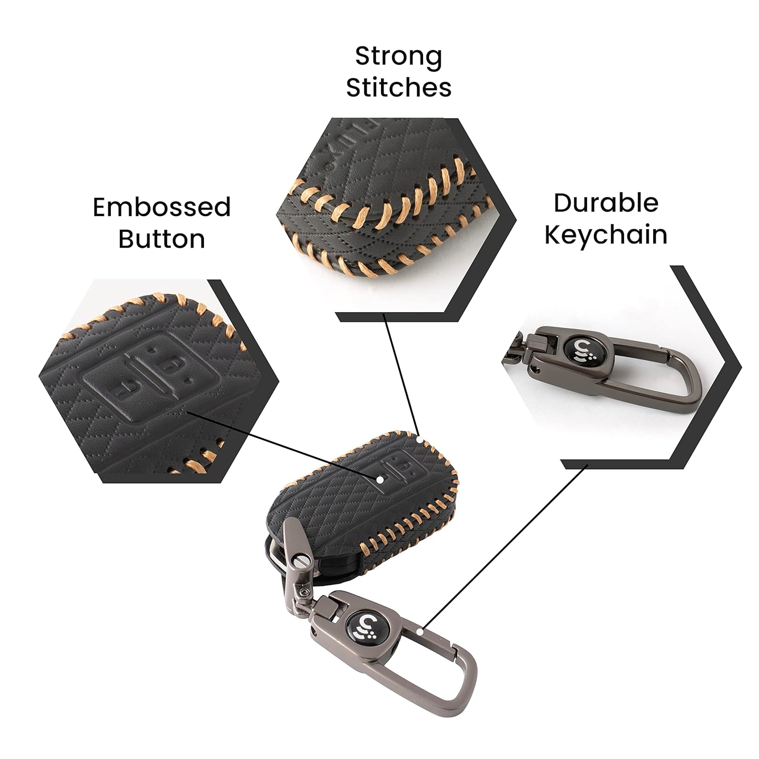 SHOPOFLUX Leather Key Cover Compatible with toyota and suzuki Baleno, Grand Vitara, XL6, Swift, Brezza, Celerio, Ignis, Ertiga, Dzire, Fronx, Urban Cruiser, Glanza, Hyryder Black