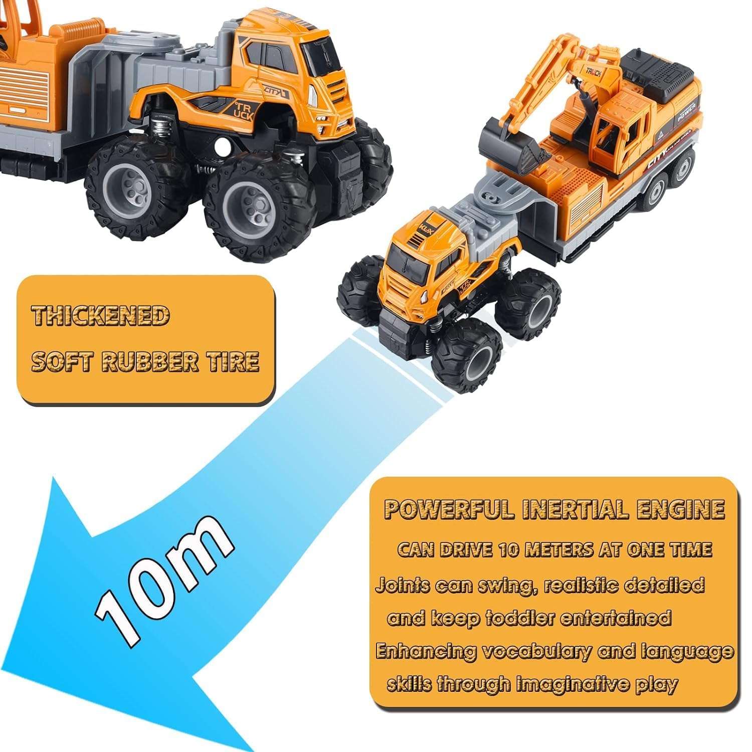 SHOPOFLUX Diecast Excavator Truck Toy | Durable Alloy Construction Bulldozer Toy | Friction-Powered 1:43 Scale Truck for Kids | Realistic Play and Collectible Model | Unbreakable ABS Design