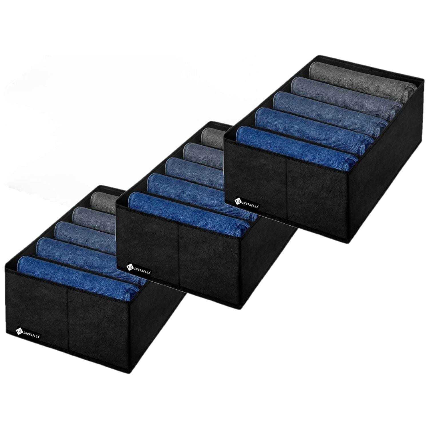 SHOPOFLUX Clothes Organizer for Wardrobe - Ideal for Jeans, Pants, Shirts - Drawer Closet Storage Solution Black 7 Slots