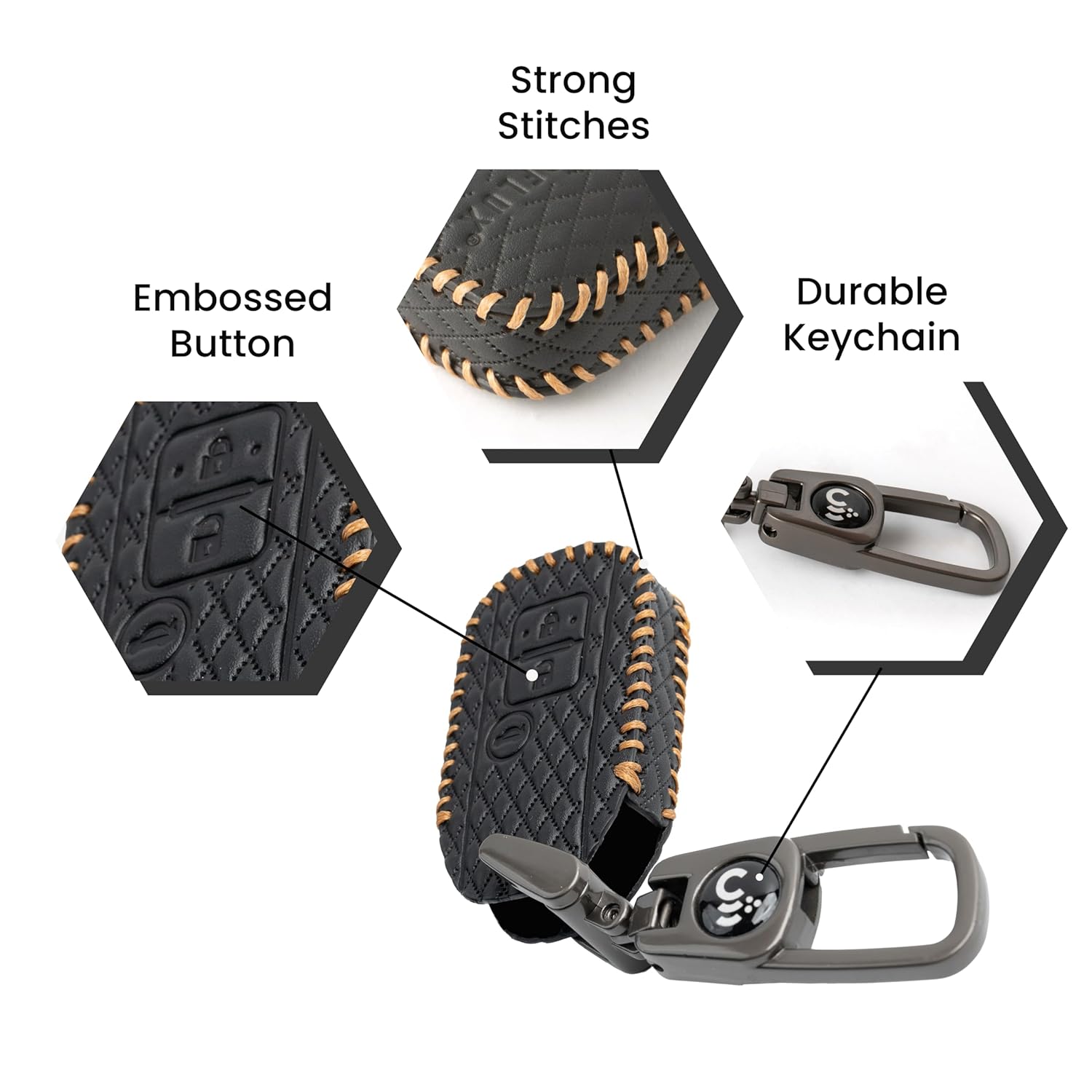 SHOPOFLUX Leather Key Cover Compatible with Suzuki Dzire | Ertiga 3 Button Smart Key (Black) (Pack 1) Shopoflux