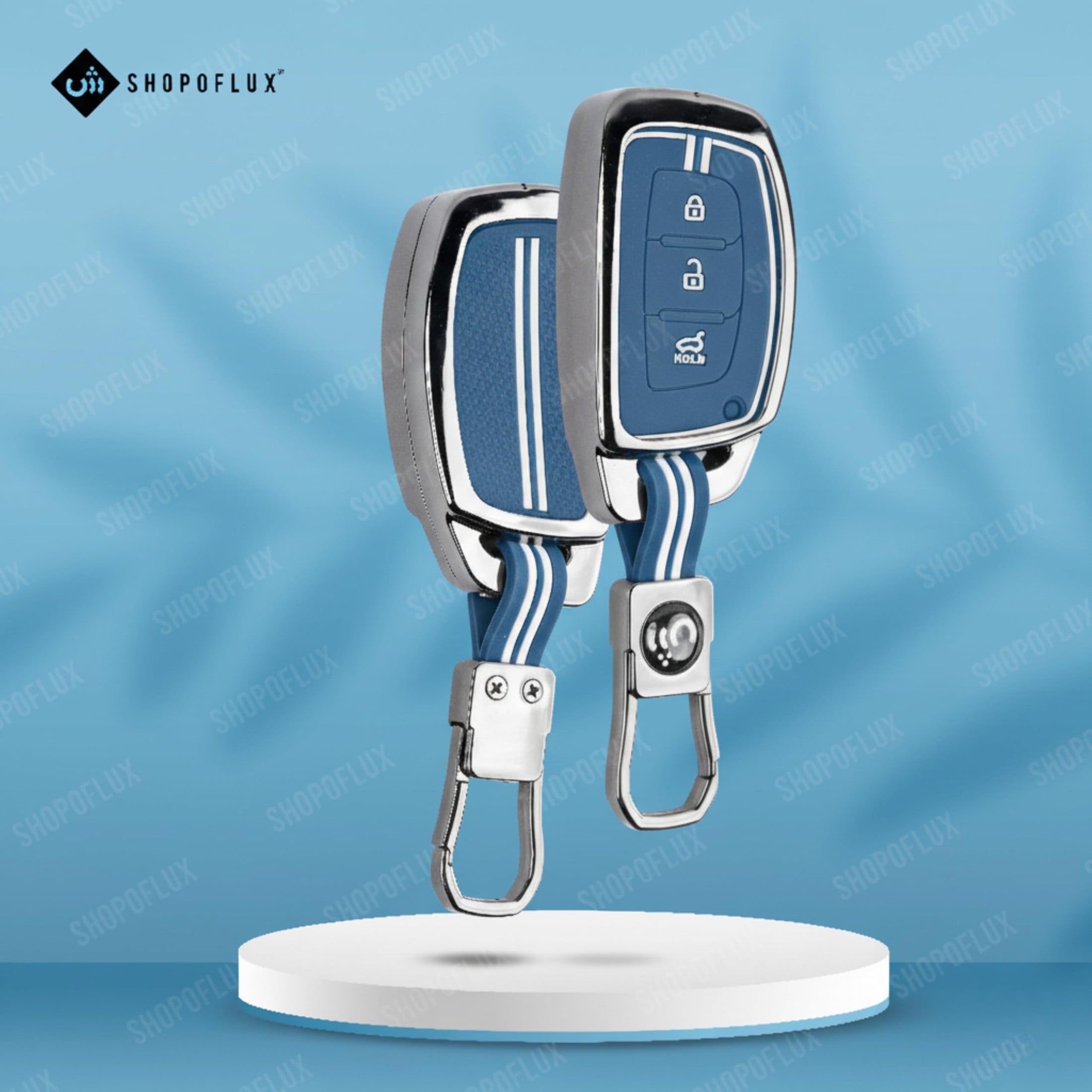 SHOPOFLUX Key Cover for Hyundai Grand i10 NIOS Asta | Venue | i20 | Aura | Exter | Creta | Elantra 3 Button Smart Key Only (Metal Blue Silicone) Shopoflux