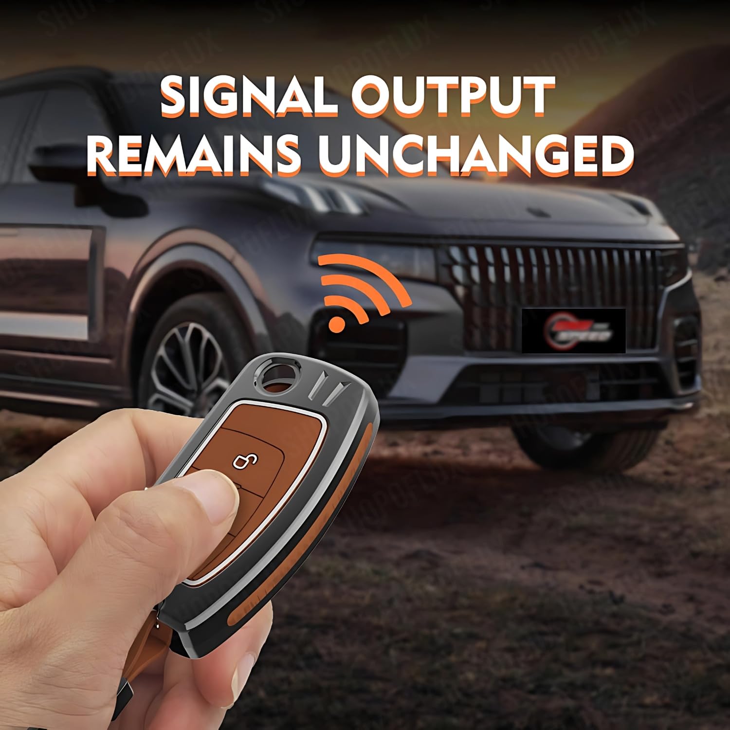 SHOPOFLUX Metal Key Cover Compatible for Ford Old Ecosport | Fiesta | Figo 3 Button Flip Key (Brown Silicone) Shopoflux