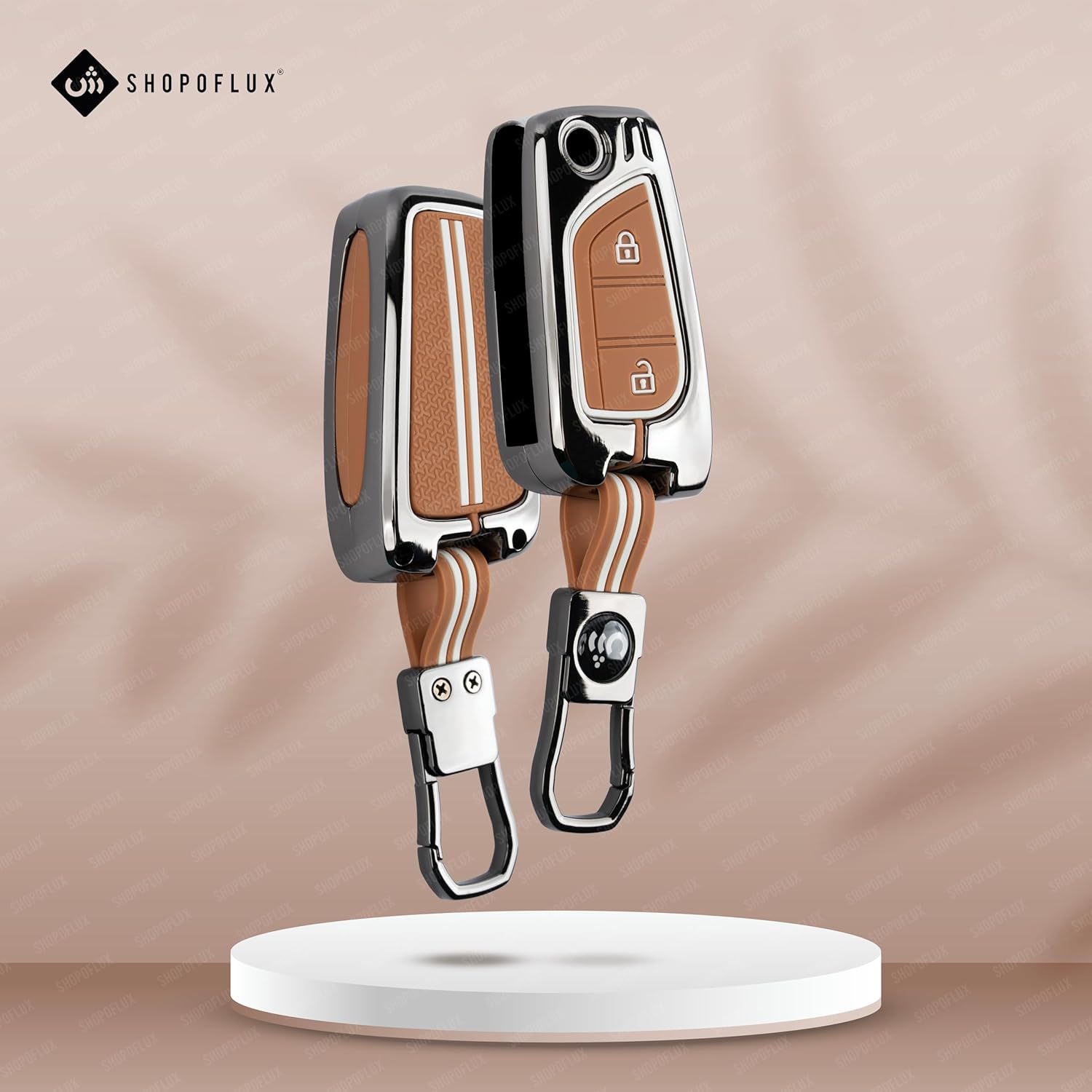 SHOPOFLUX Metal Key Cover Compatible with Toyota Innova Crysta | Corolla Altis 2 Button Flip Key (Metal Silicone Brown)