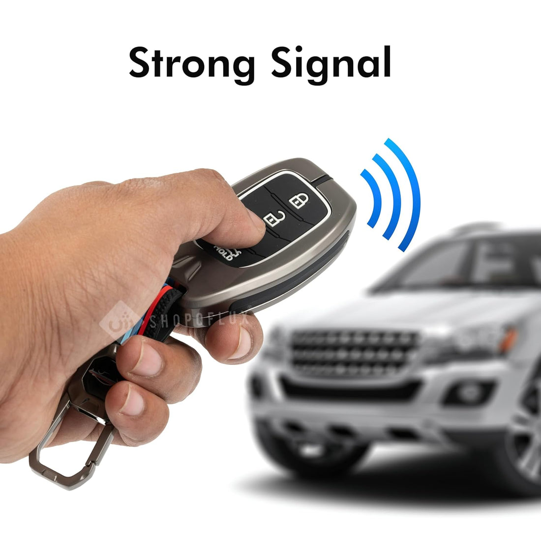SHOPOFLUX Metal Key Cover Compatible with Hyundai Alcazar and Creta Car 4 Button Smart Key - Black