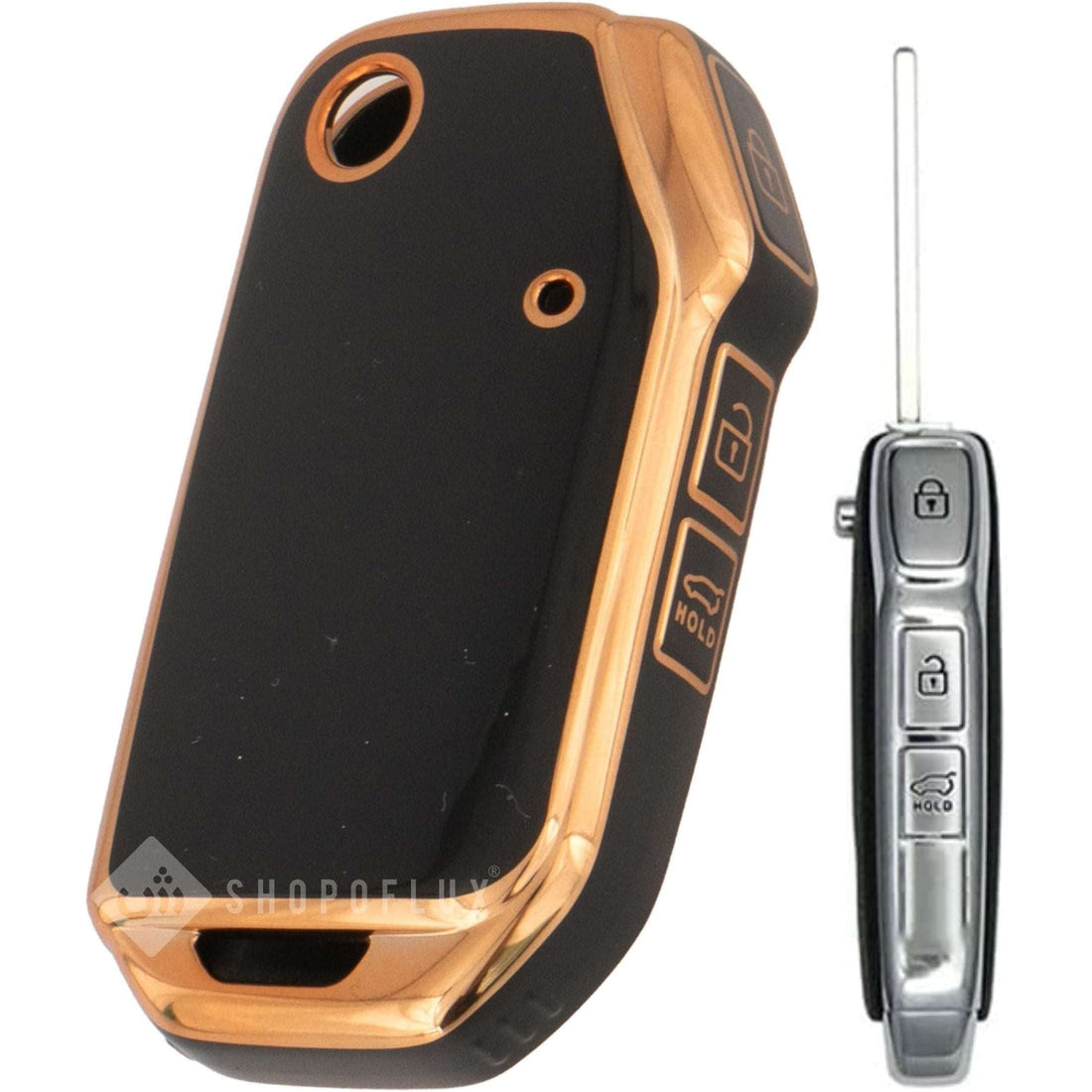 SHOPOFLUX TPU Key Cover Compatible with Kia Seltos2025HTE,syros 3 Button Flip Key Black Black