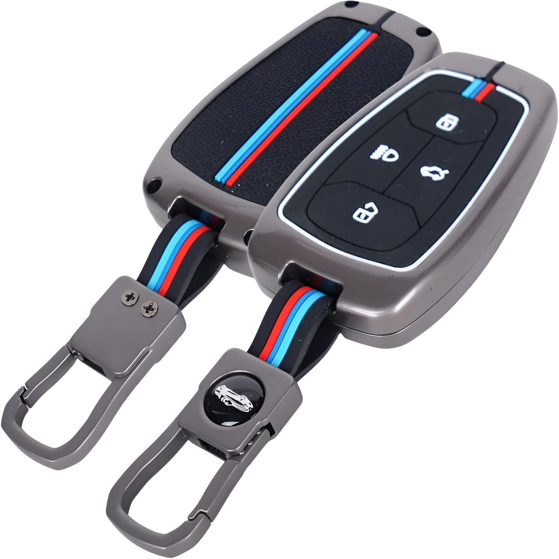 SHOPOFLUX Metal Key Cover Compatible with Tata Nexon | Harrier | Safari | Altroz | Tigor | EV | Punch | Tiago EV Electric 4 Button Smart Key Only Black