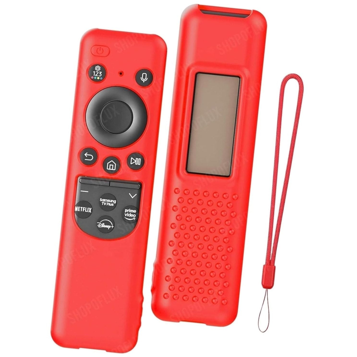 SHOPOFLUX Silicone TV Remote Cover Compatible with Samsung Smart TV - Protective Open Key Case with Lanyard (Red) Shopoflux