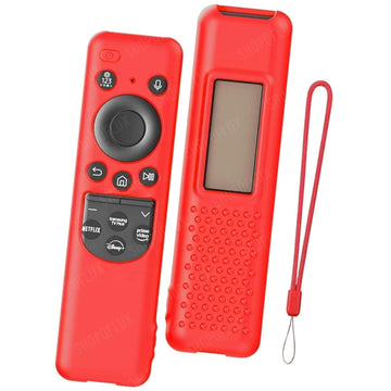 SHOPOFLUX Silicone TV Remote Cover Compatible with Samsung Smart TV - Protective Open Key Case with Lanyard (Red)