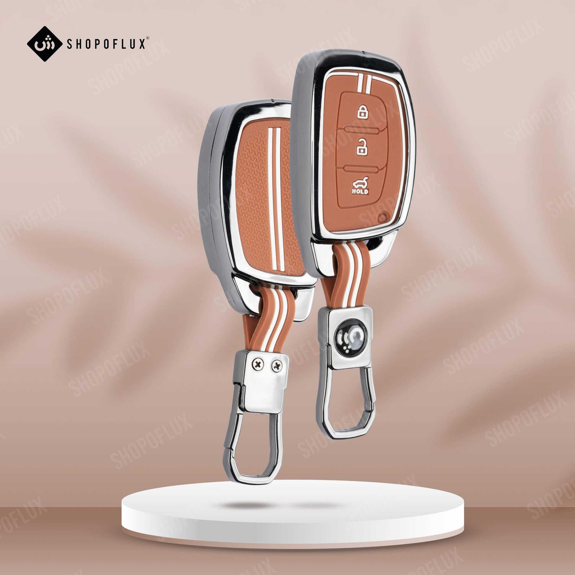 SHOPOFLUX Metal Key Cover for Hyundai Grand i10 NIOS Asta | Venue | i20 | Aura | Exter | Creta | Elantra 3 Button Smart Key Only (Brown Silicone) Shopoflux