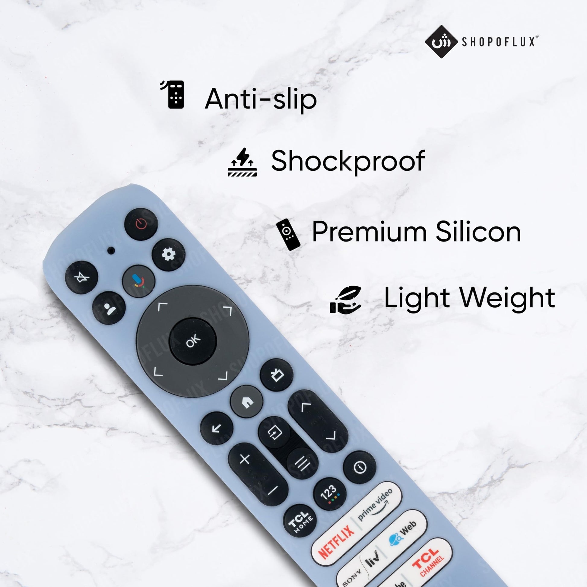 SHOPOFLUX Silicone TV Remote Cover Case Compatible with TCL Tv Remote RC802NU1 / IFFALCON Smart LED TV Protective Cover(Sky Blue) Shopoflux