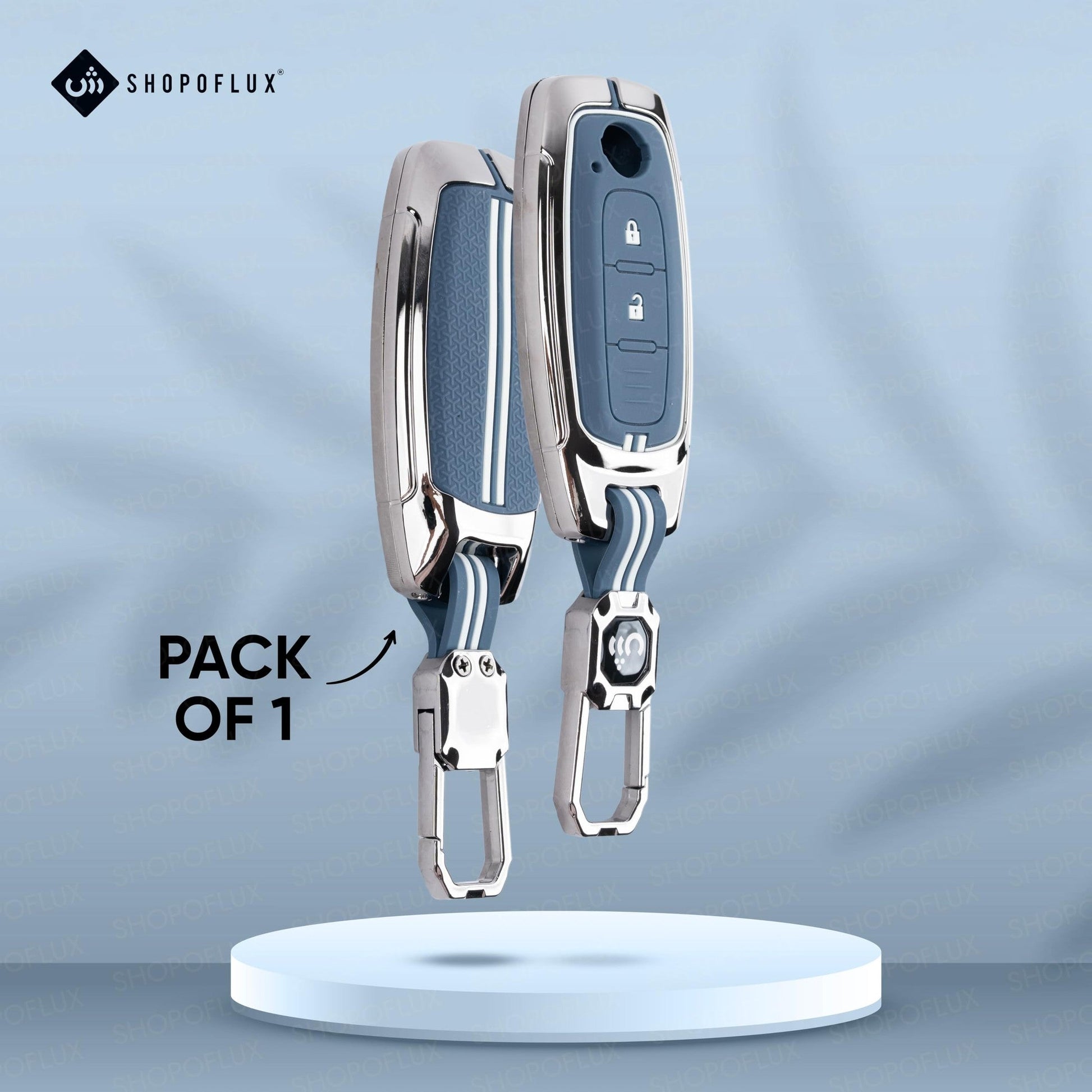 SHOPOFLUX Metal Key Cover Compatible with Nissan Magnite 2 Button Smart Key (Metal Silicone Blue) Shopoflux