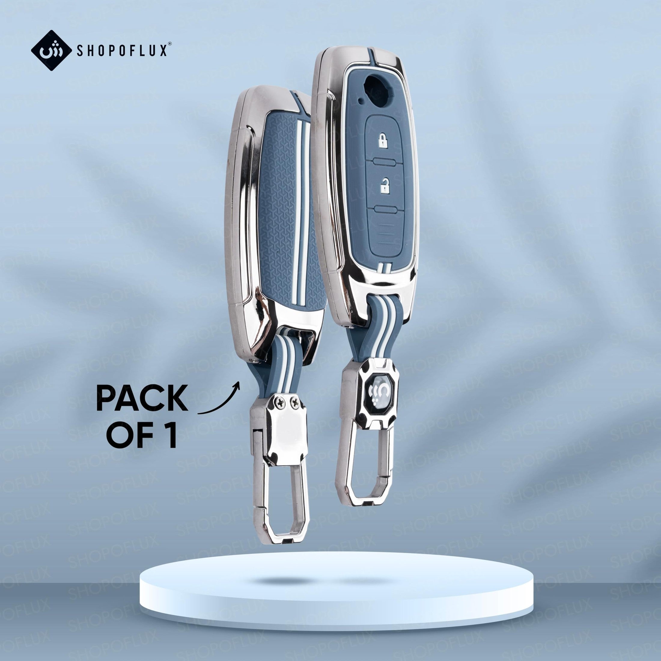 SHOPOFLUX Metal Key Cover Compatible with Nissan Magnite 2 Button Smart Key (Metal Silicone Blue) Shopoflux