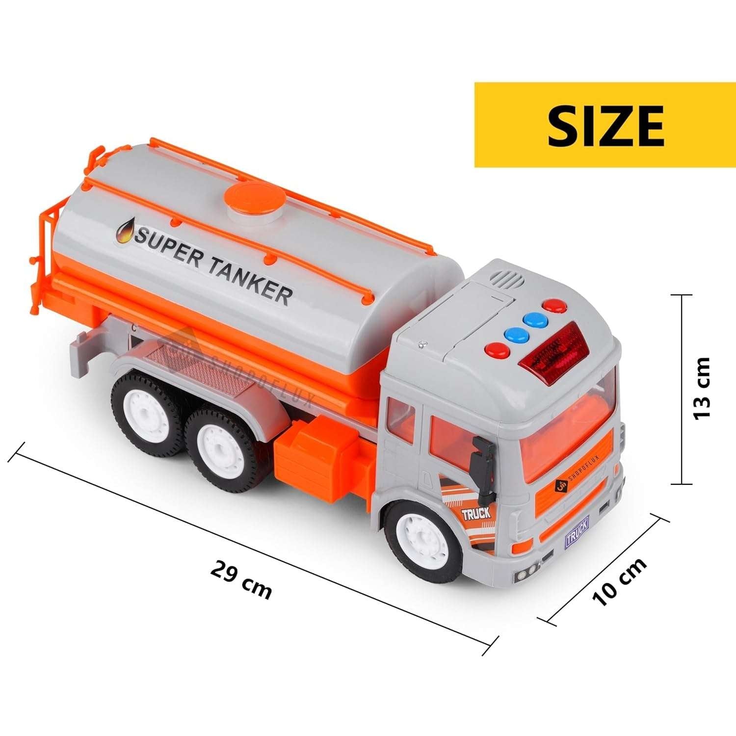 SHOPOFLUX Construction Tanker Truck Toy with Light & Sound, Friction Powered Push and Go Truck Toys for Kids, Boys and Girls Aged 3+ Year Tanker