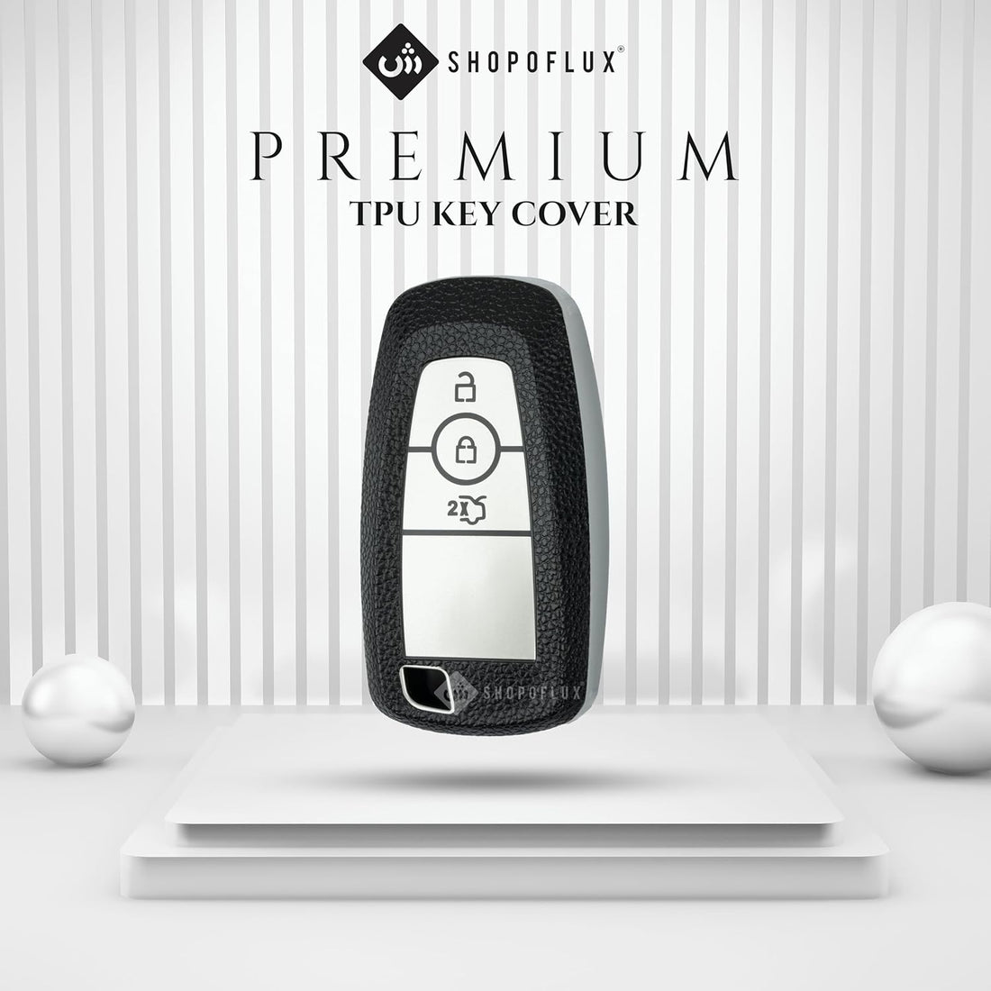 SHOPOFLUX TPU leather Key Cover Compatible for Endeavour | Figo | Aspire | Freestyle Titanium 3 Button Smart Key - Black