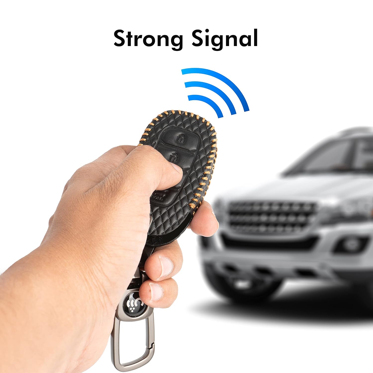 SHOPOFLUX Leather Key Cover Compatible with Hyundai Verna 2024 2023 | i20 Facelift N Line N8 Car 4 Button Smart Key Black