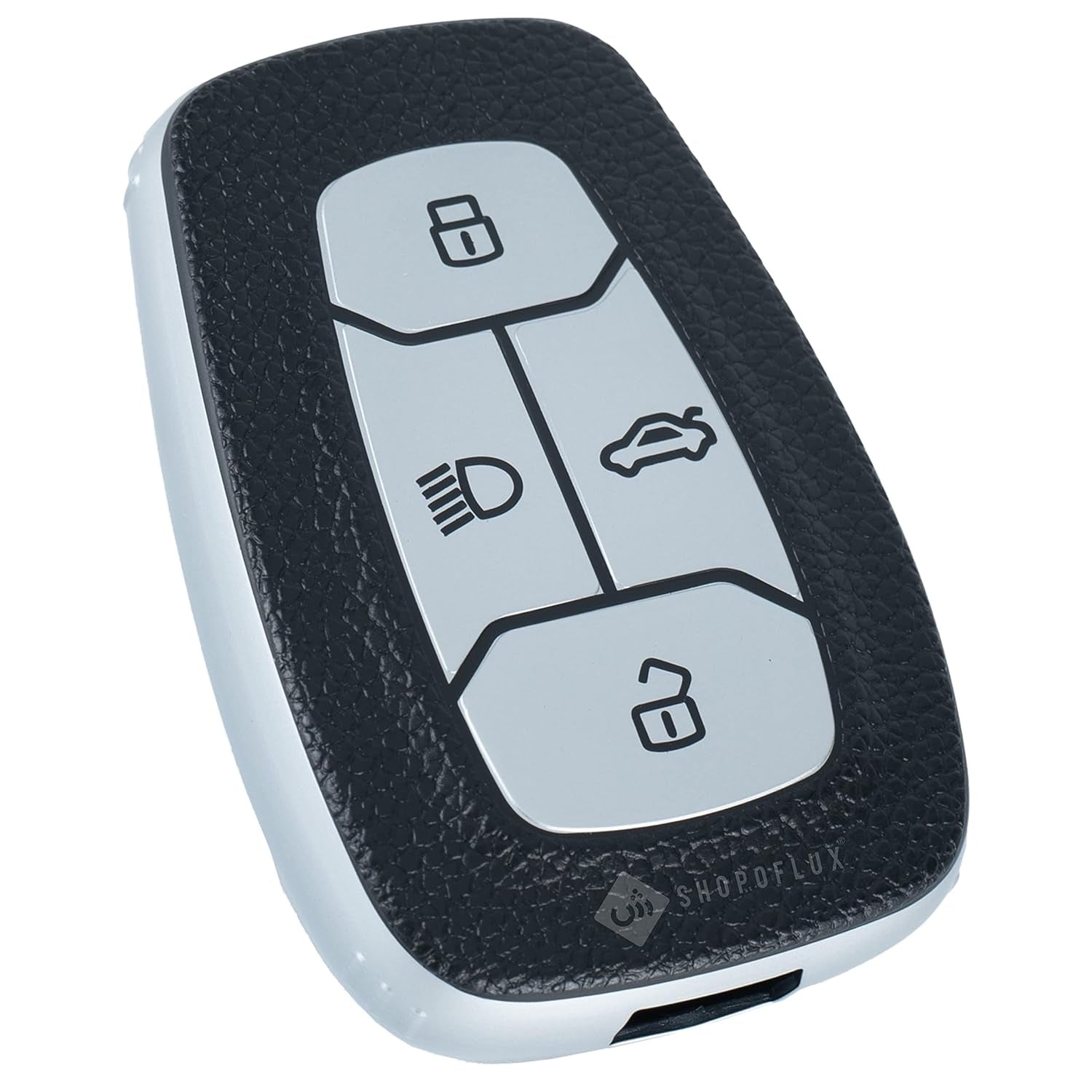 SHOPOFLUX TPU Leather Key Cover Compatible with Tata Nexon | Harrier | Safari | Altroz | Tigor | EV | Punch | Tiago EV Electric 4 Button Smart Key Only Blue Gold