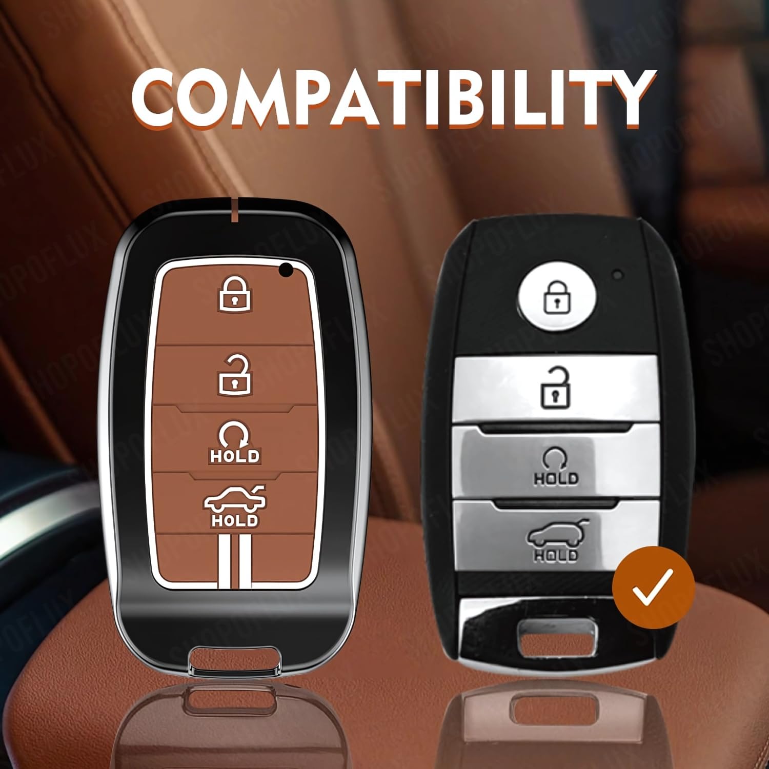 SHOPOFLUX Metal Key Cover Compatible with Kia Seltos | Sonet | Carens 4 Button Smart Key (Brown Silicone (Pack 1)) Shopoflux