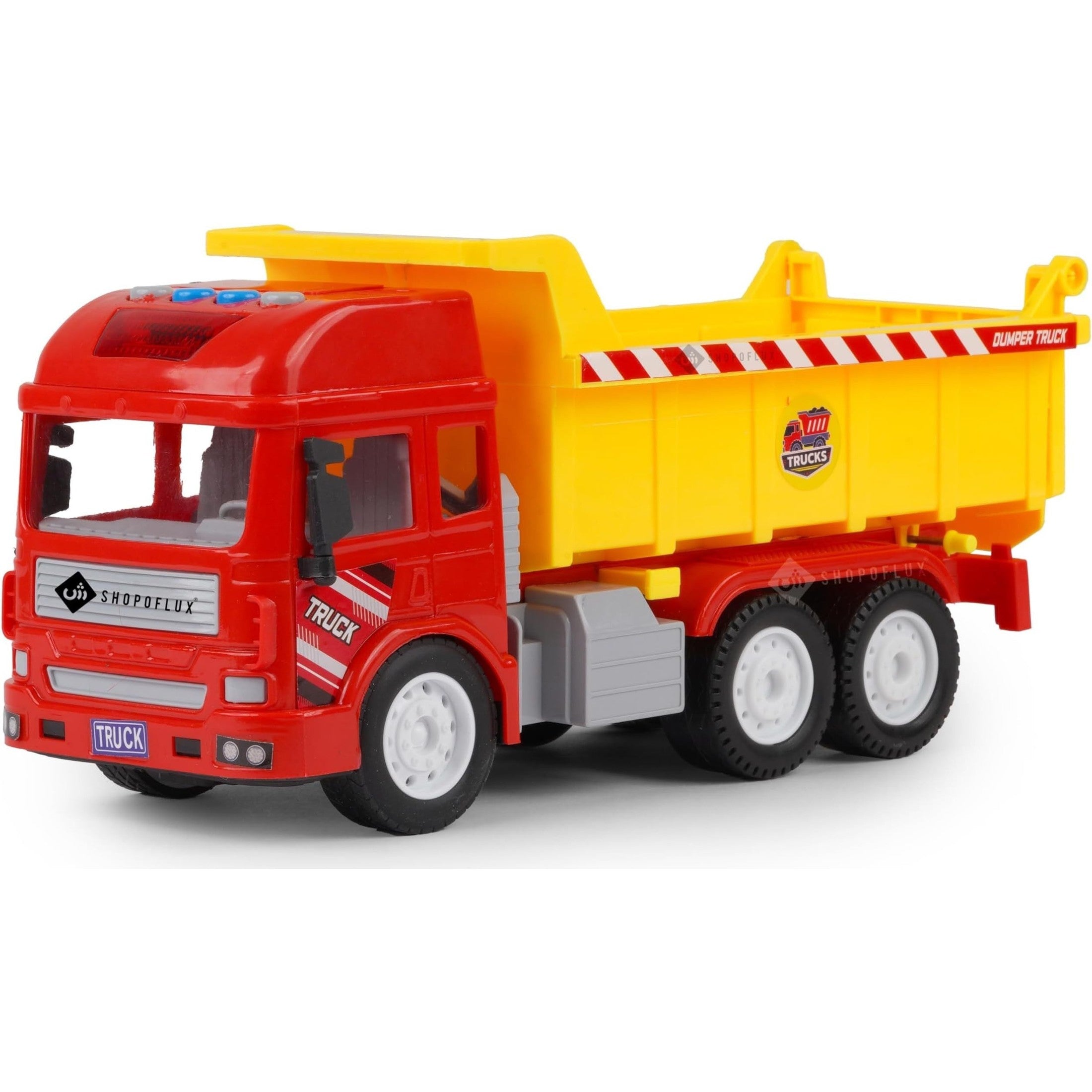 SHOPOFLUX Construction Dumper Truck Toy with Light & Sound, Friction Powered Push and Go Truck Toys for Kids, Boys and Girls Aged 3+ Year Dumper