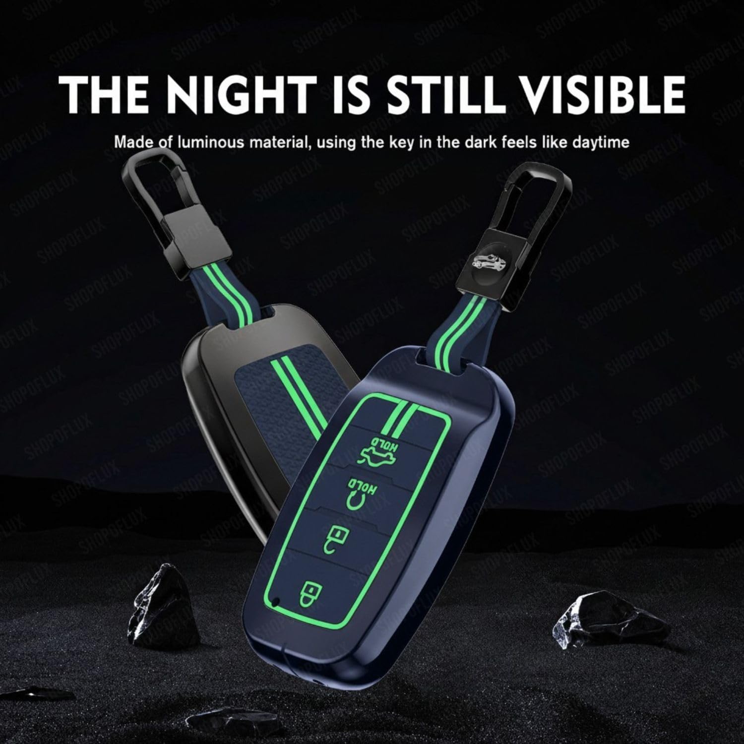 SHOPOFLUX Metal Key Cover Compatible with Kia Seltos | Sonet | Carens 4 Button Smart Key (Black) (Blue Silicone (Pack 1)) (Copy) Shopoflux