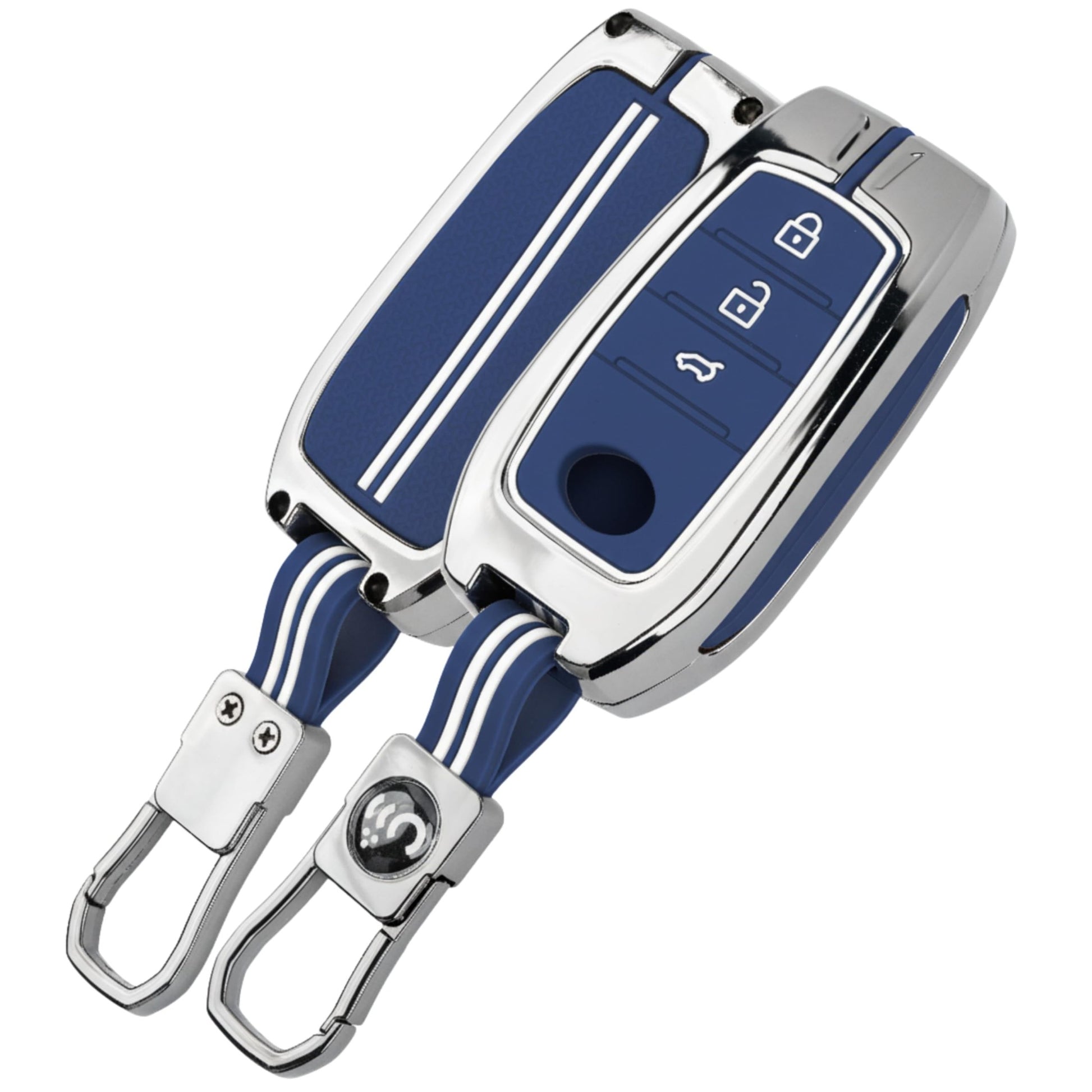 SHOPOFLUX Metal Key Cover Compatible with Toyota Fortuner | Fortuner Legender | Innova Hycross | Invicto 3 Button Smart Key (Metal Blue Silicone) Shopoflux