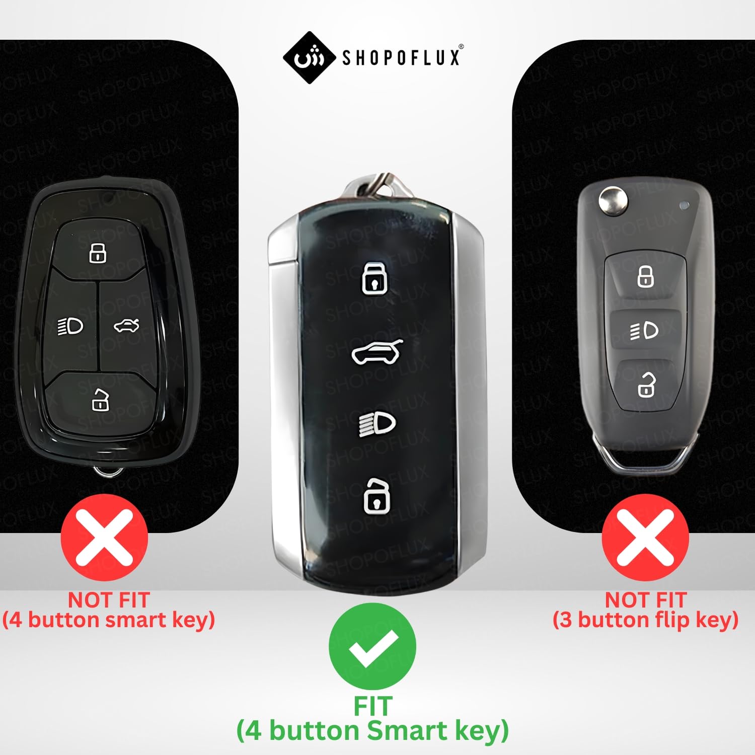 SHOPOFLUX Metal Key Cover Compatible for Tata Curvv | Curvv EV Electric | Sierra | Safari | Harrier | 4 Button Smart Key Only (Metal Black Silicone) Shopoflux