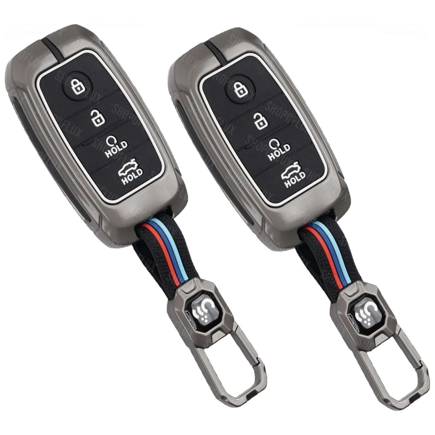 SHOPOFLUX Metal Key Cover Compatible for Kia Seltos | Sonet | Carens 4 Button Smart Key Black