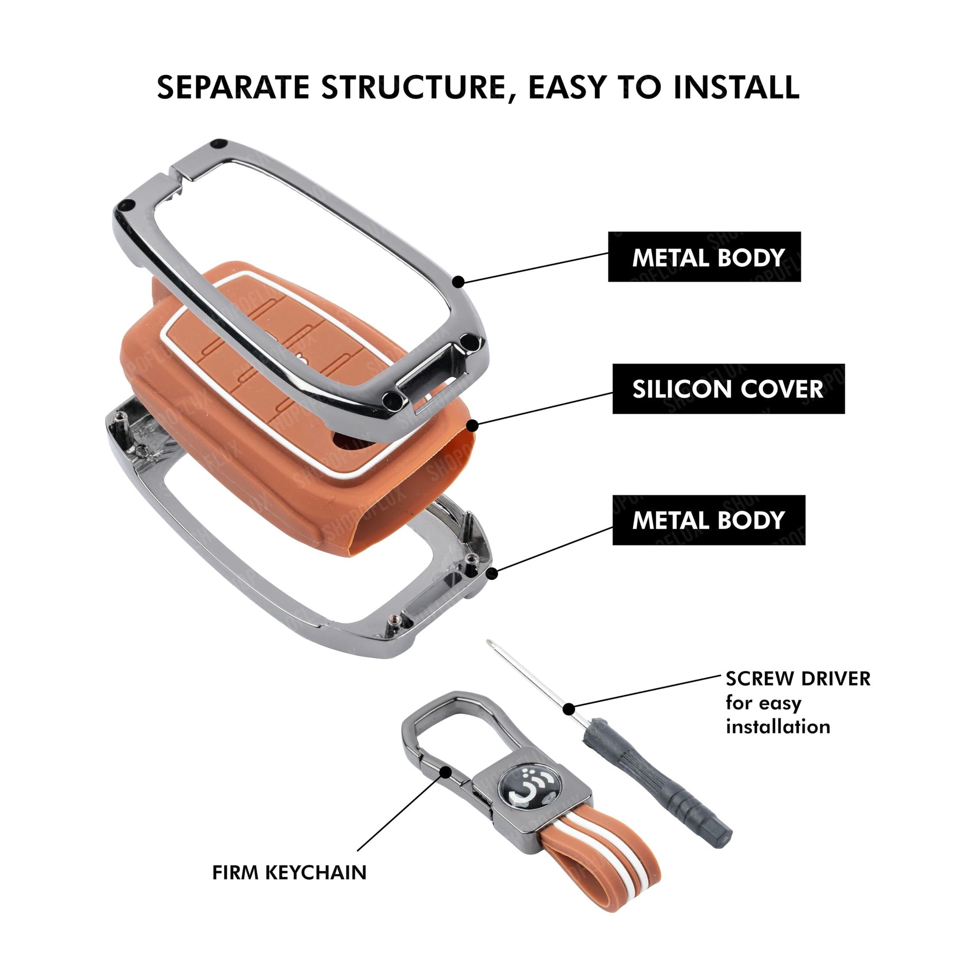 SHOPOFLUX Metal Key Cover Compatible with New Ford Ecosport Titanium (Metal Brown Silicone) (Copy) Shopoflux