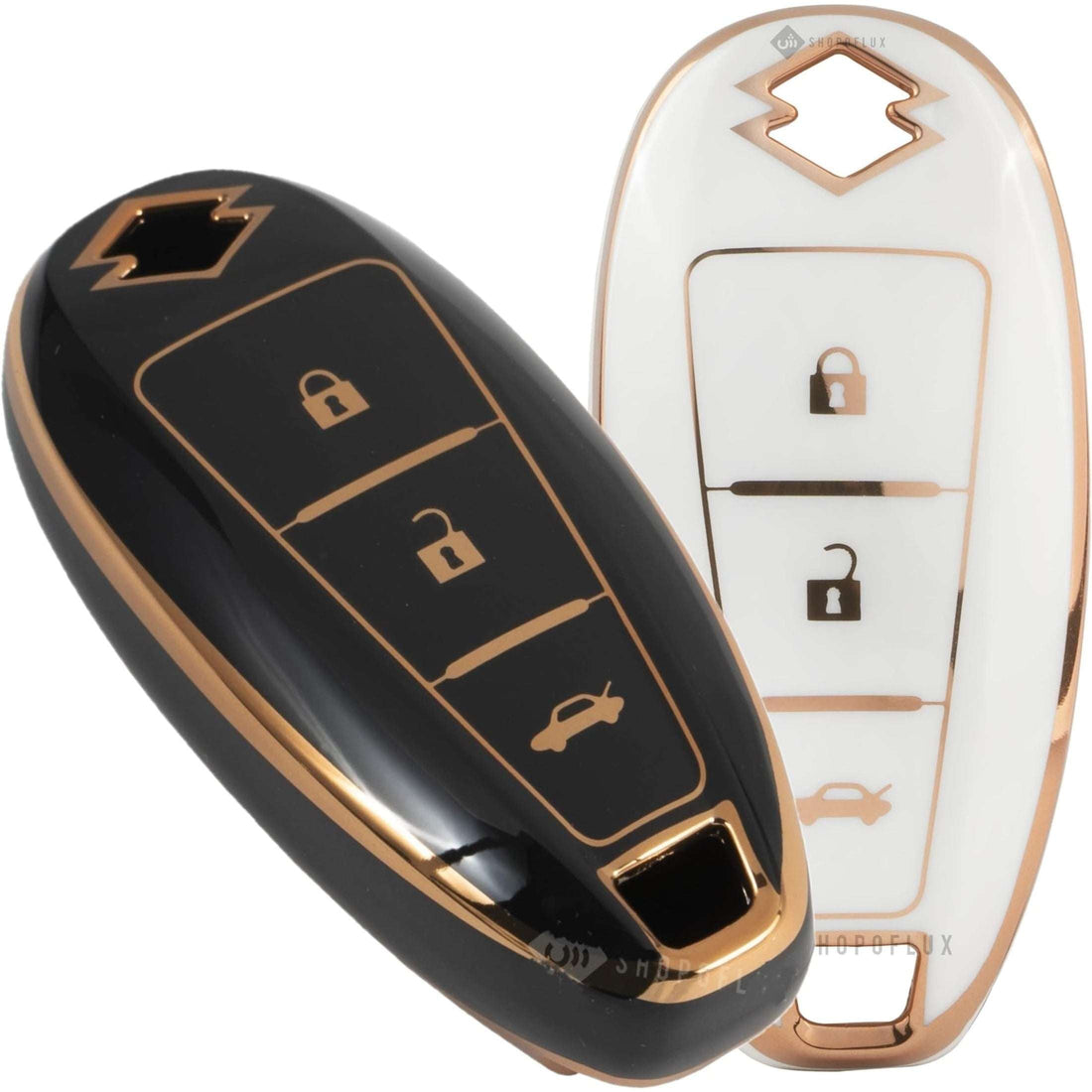 Shopoflux® TPU Key Cover Compatible with Baleno, Breeza, S Cross, Ciaz, Swift 3 Button Smart Key Black & White Pack 2