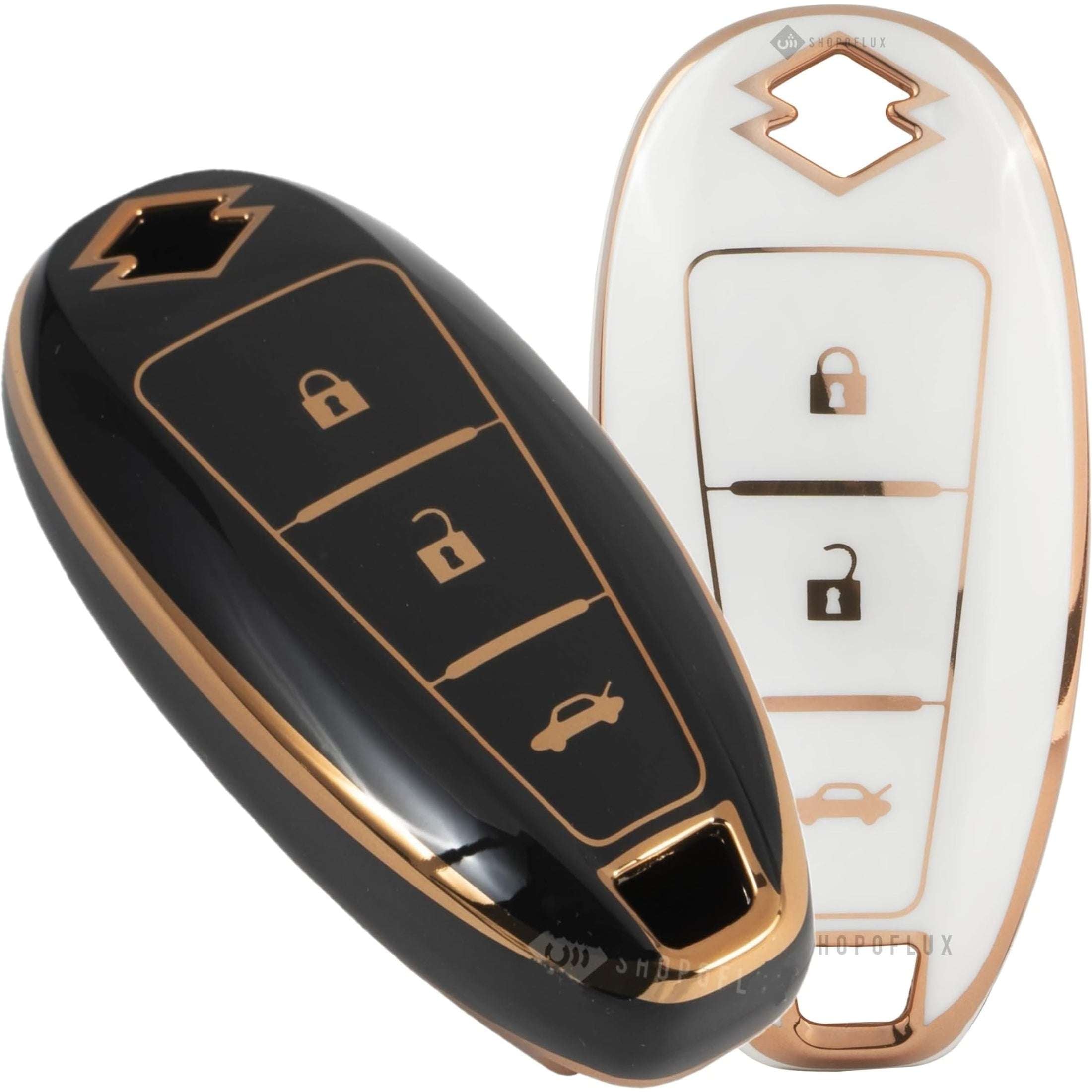 Shopoflux® TPU Key Cover Compatible with Baleno, Breeza, S Cross, Ciaz, Swift 3 Button Smart Key Black & White Pack 2