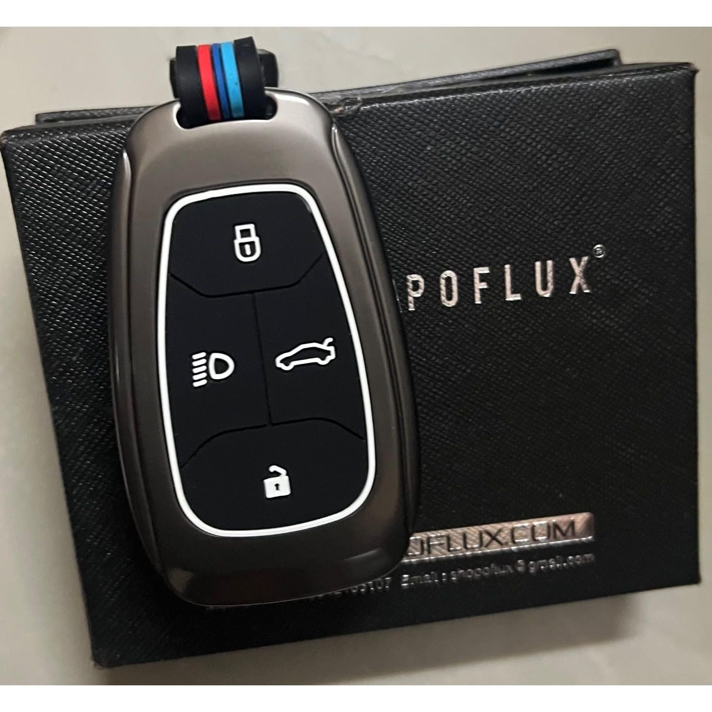 SHOPOFLUX Metal Key Cover Compatible with Tata Nexon | Harrier | Safari | Altroz | Tigor | EV | Punch | Tiago EV Electric 4 Button Smart Key Only Black
