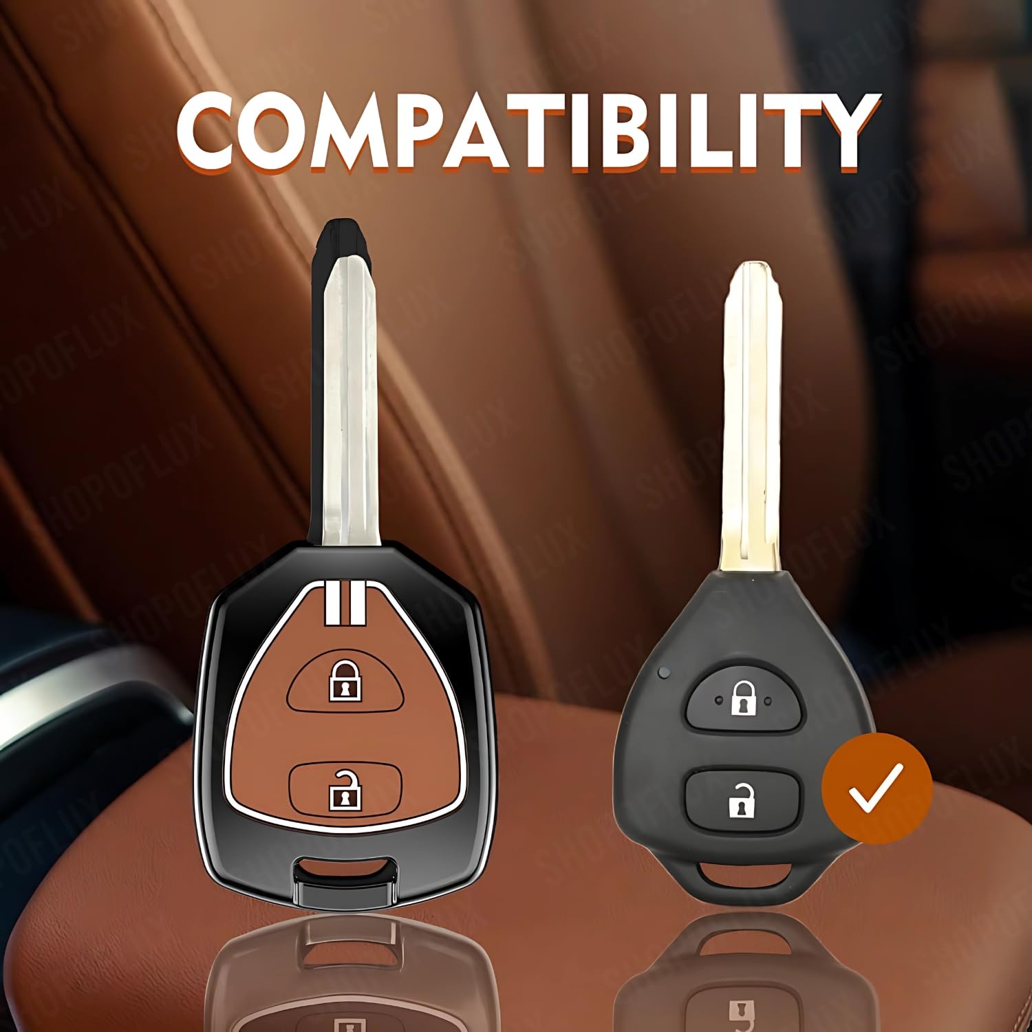SHOPOFLUX Metal Key Cover Compatible for Toyota Old Innova, Fortuner, Corolla, Camry 2 Button Key (Brown Silicone) Shopoflux