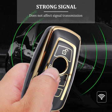 SHOPOFLUX TPU Car Key Cover Compatible for BMW X4, X3, 5 Series, 6 Series, 3 Series, 7 Series 4 Button Smart Key - Black