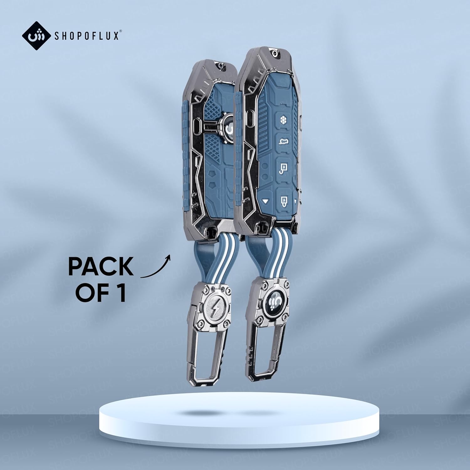 SHOPOFLUX Metal Key Cover Compatible with Mahindra BE 6, XEV 9 EV, XUV 7XO Smart Key (Metal Blue Silicone) Shopoflux