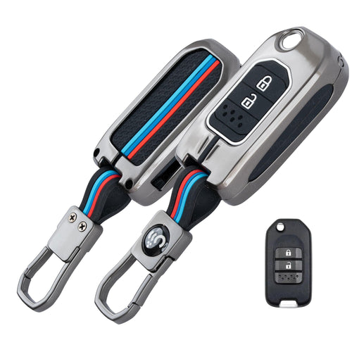Black metal and silicone Honda Amaze & City 2-Button Flip Key Cover