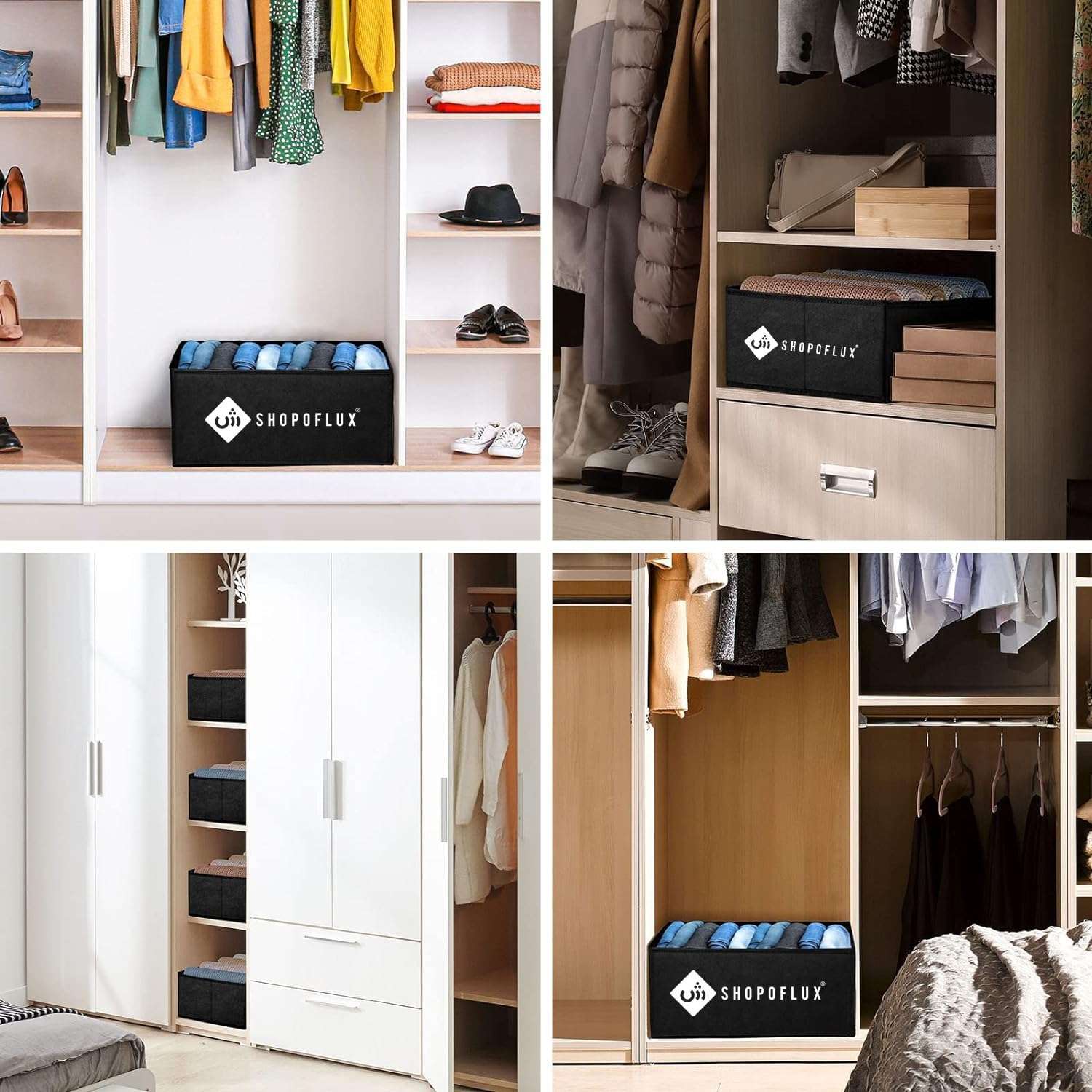 SHOPOFLUX Clothes Organizer for Wardrobe - Ideal for Jeans, Pants, Shirts - Drawer Closet Storage Solution Pack of 1, Black 7 Slots
