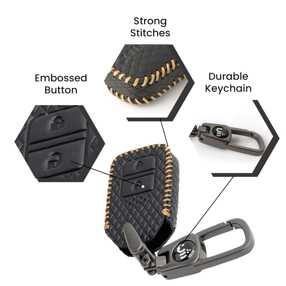 SHOPOFLUX Leather car Key Cover Compatible for Honda Elevate | BRV | WRV | CRV | Jazz | City | Amaze 2 Button Smart Key