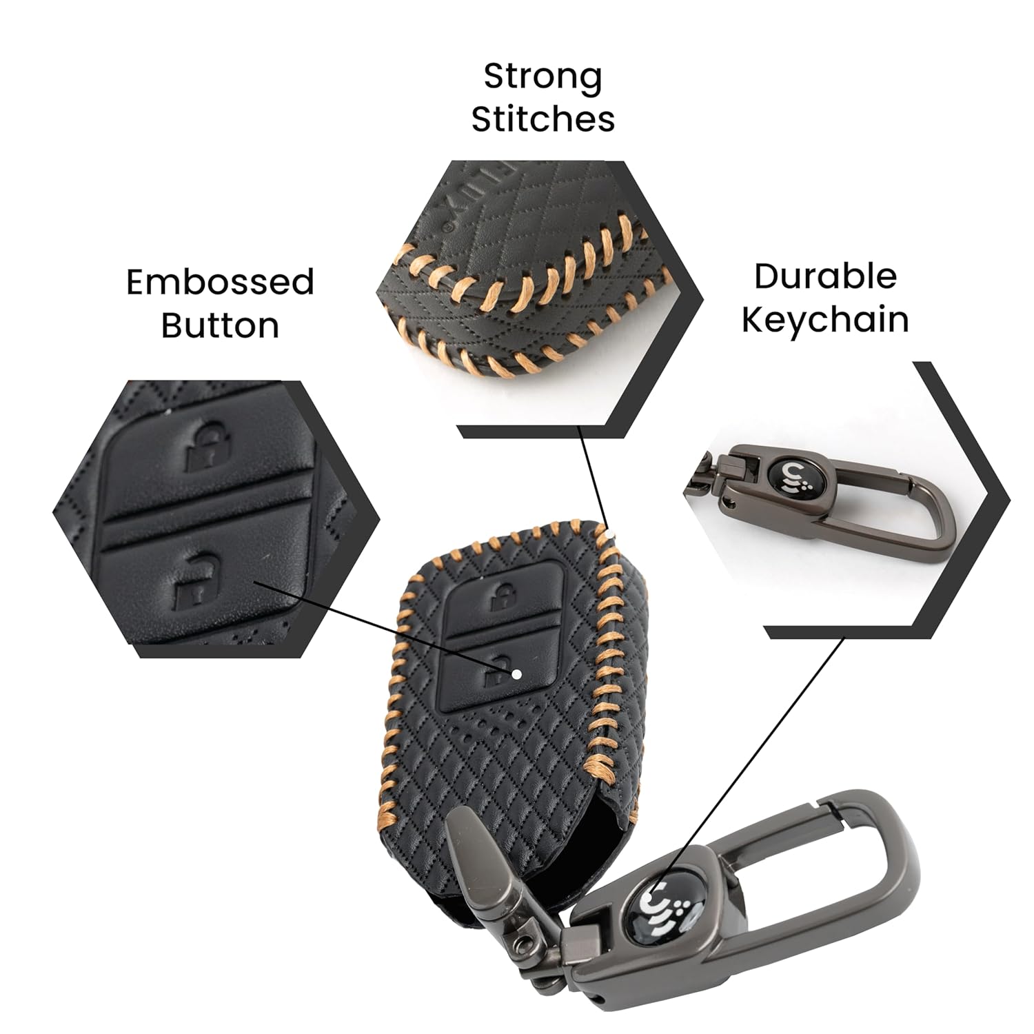SHOPOFLUX Leather car Key Cover Compatible for Honda Elevate | BRV | WRV | CRV | Jazz | City | Amaze 2 Button Smart Key