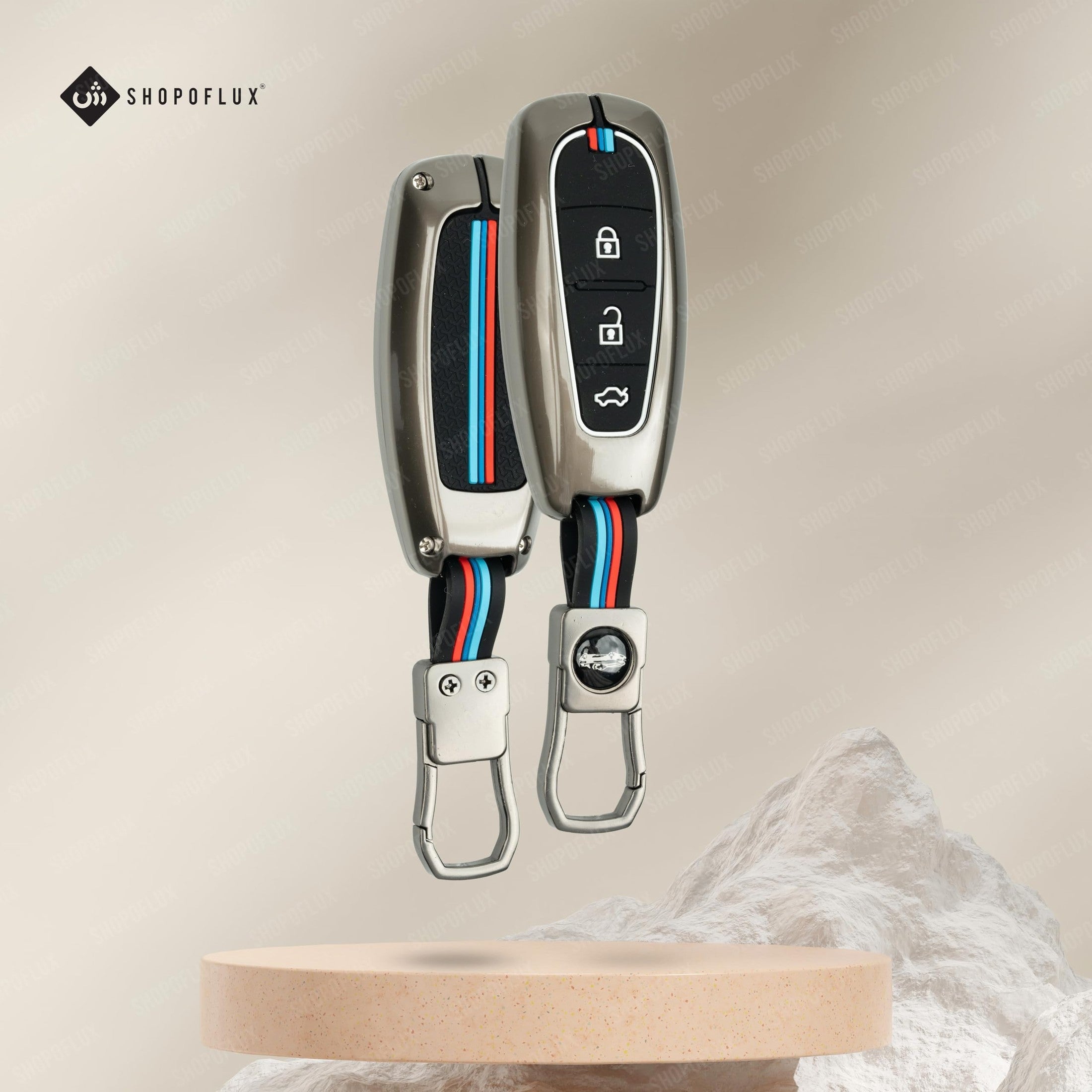 SHOPOFLUX Metal Key Cover Compatible with Baleno, Breeza, S Cross, Ciaz, Swift 3 Button Smart Key