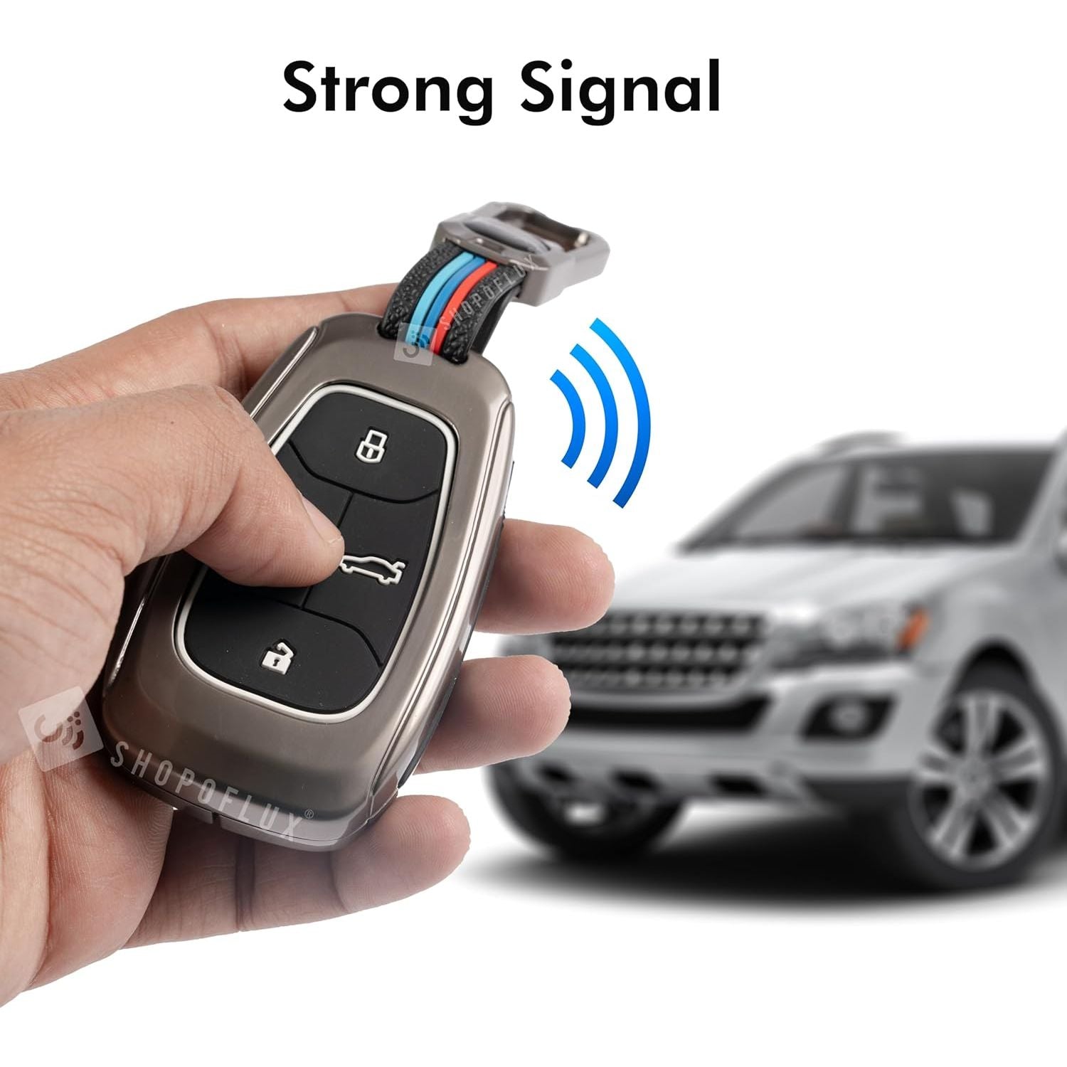 SHOPOFLUX Metal Key Cover Compatible with Tata Nexon | Harrier | Safari | Altroz | Tigor | EV | Punch | Tiago EV Electric 4 Button Smart Key Only Black