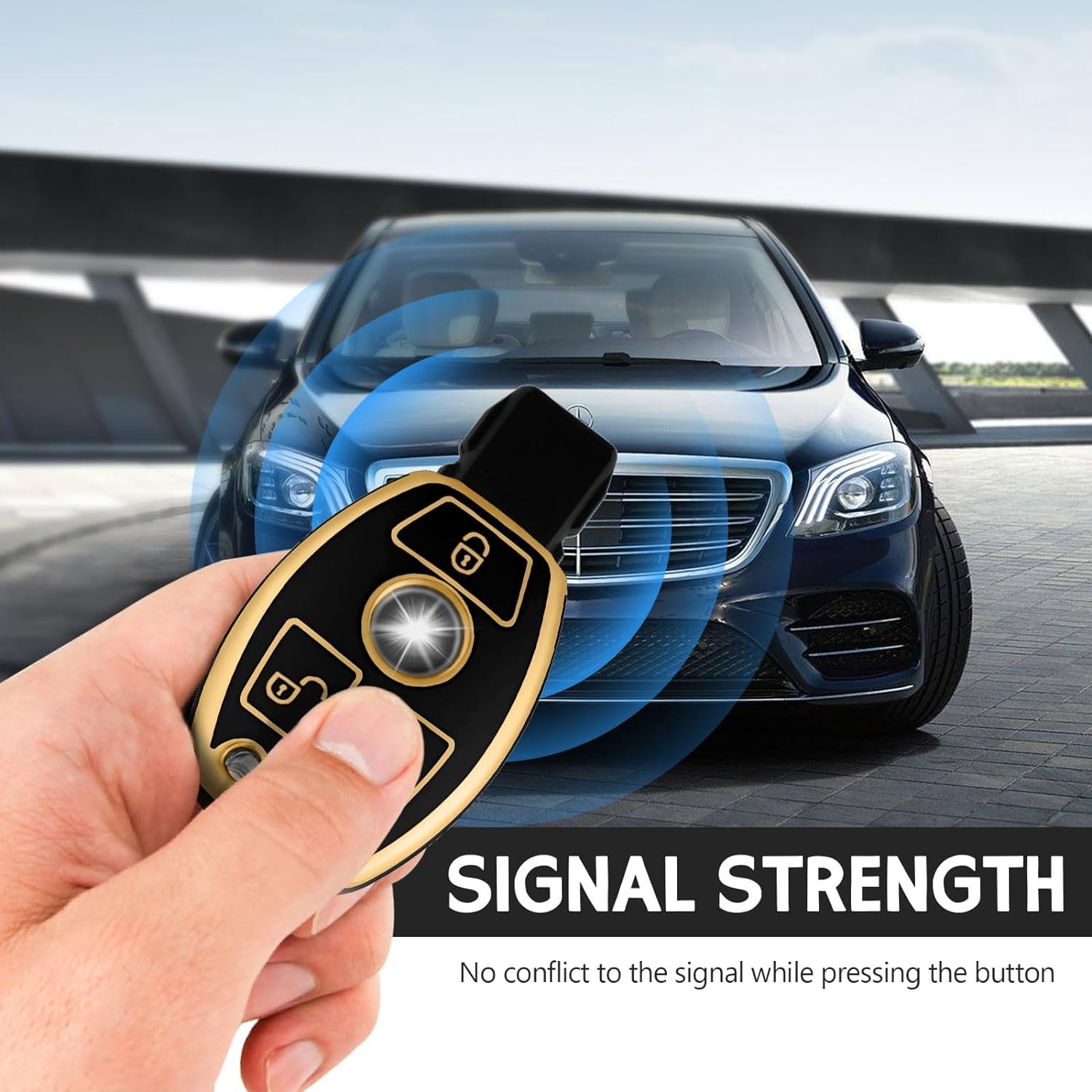 SHOPOFLUX TPU car Key Cover Compatible for Mercedes Benz C E M S CLS CLK GLK GLC G Class 3 Button Smart Key - Black