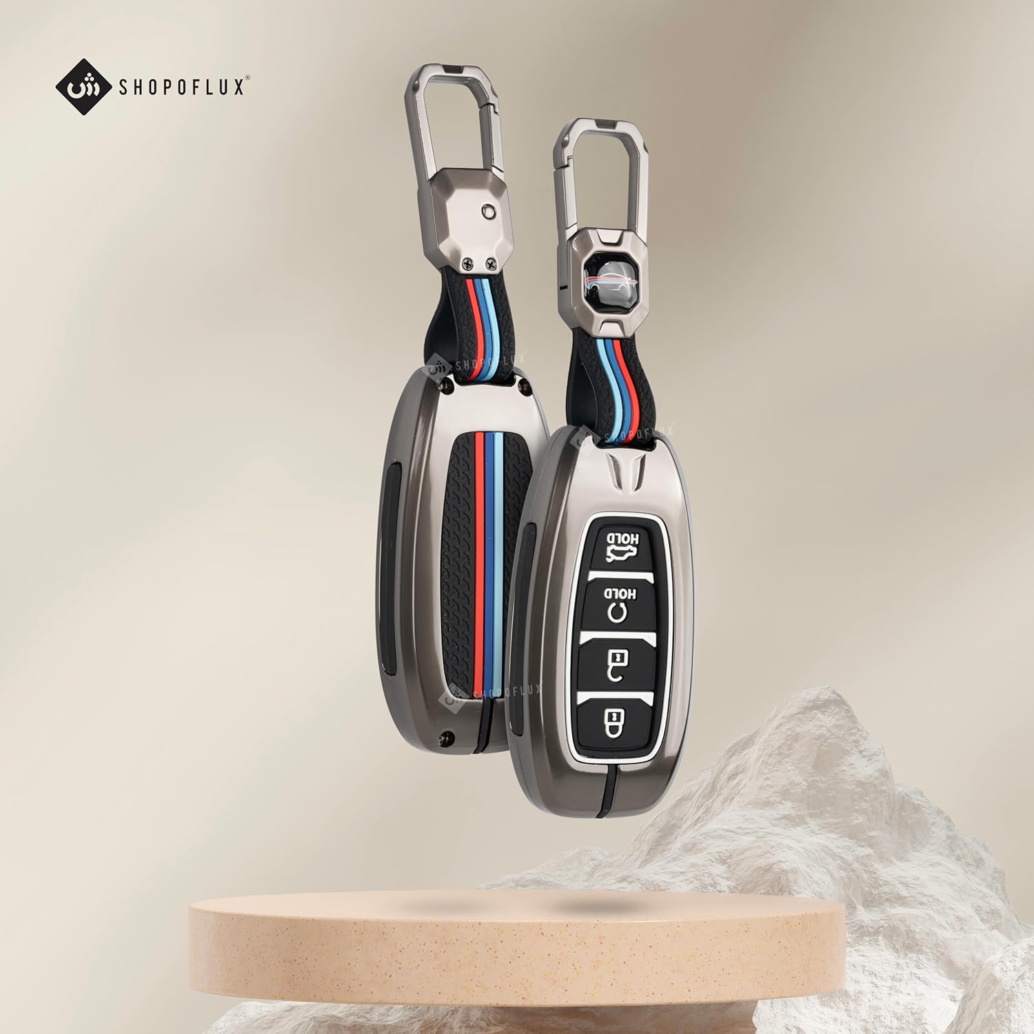 SHOPOFLUX Metal Key Cover Compatible with Hyundai Verna 2024 2023 | i20 Facelift N Line N8 Car 4 Button Smart Key - Black